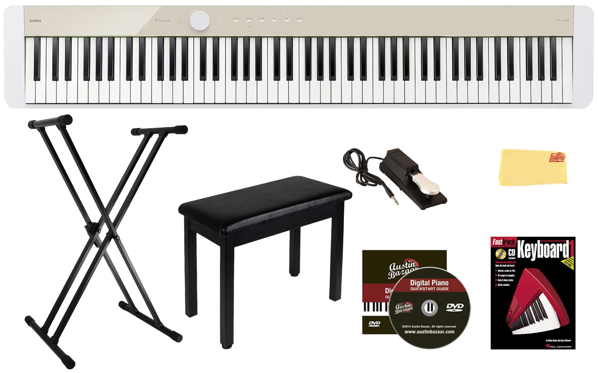 Casio PX-S1100 Privia Mellow Beige Bundle con Stand, Banco, Pedal Sustain, Libro y DVD AUS-PX-S1100MB-COMBO-STD