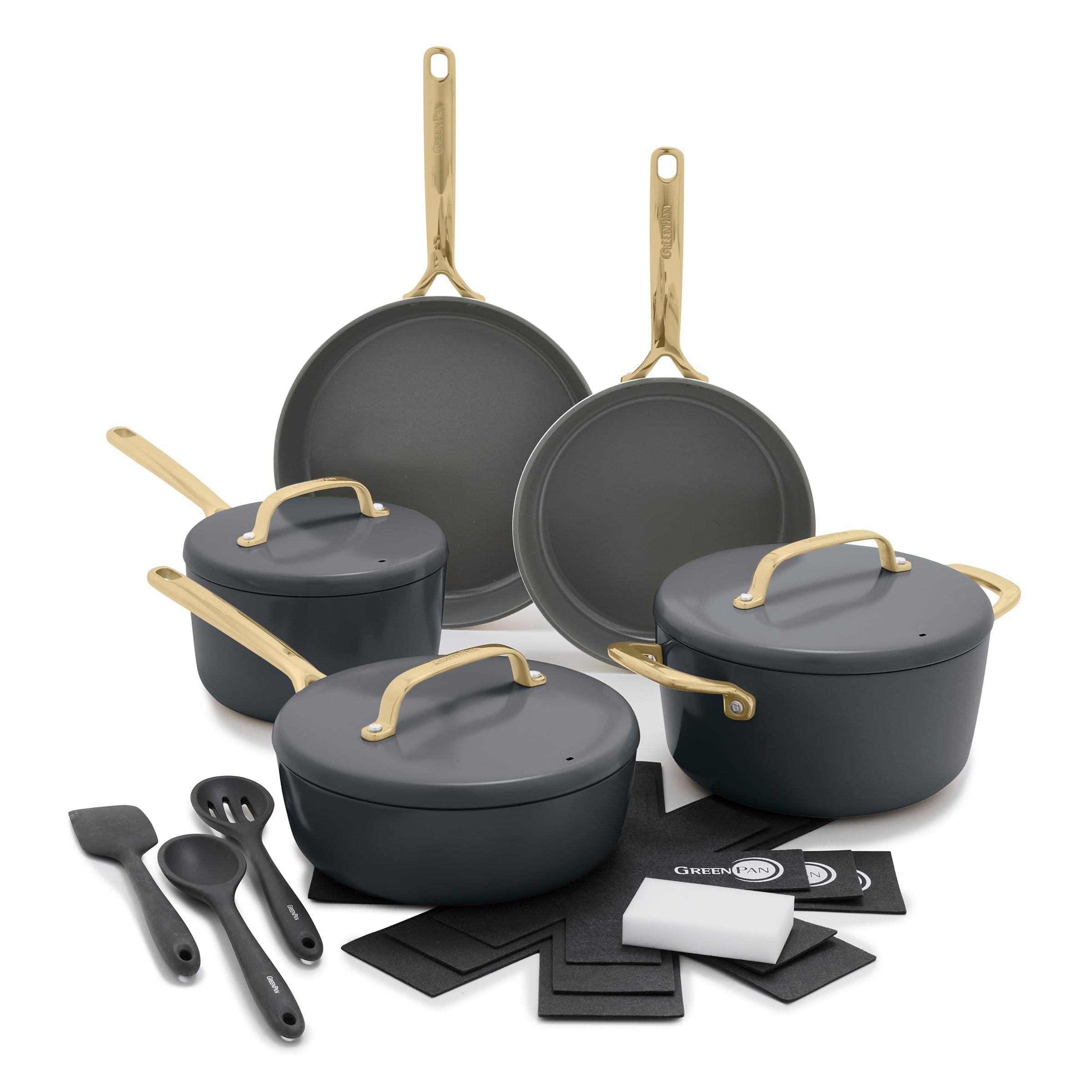 GreenPan GP5 - Set de cocina 14 piezas, cerámica Infinite8, Slate CC008401-001