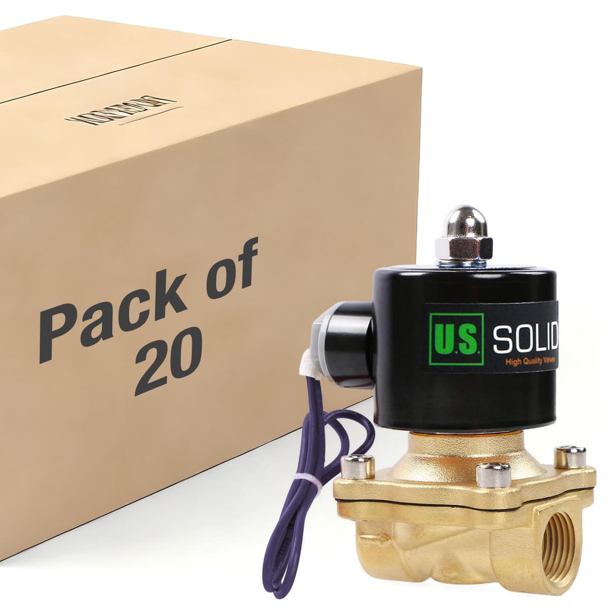 U.S. Solid Válvula solenoide eléctrica de latón sólida de EE. UU. 1/2" NPT 12V CC normalmente cerrada VITON (Paquete de 20) USS2-SV00012