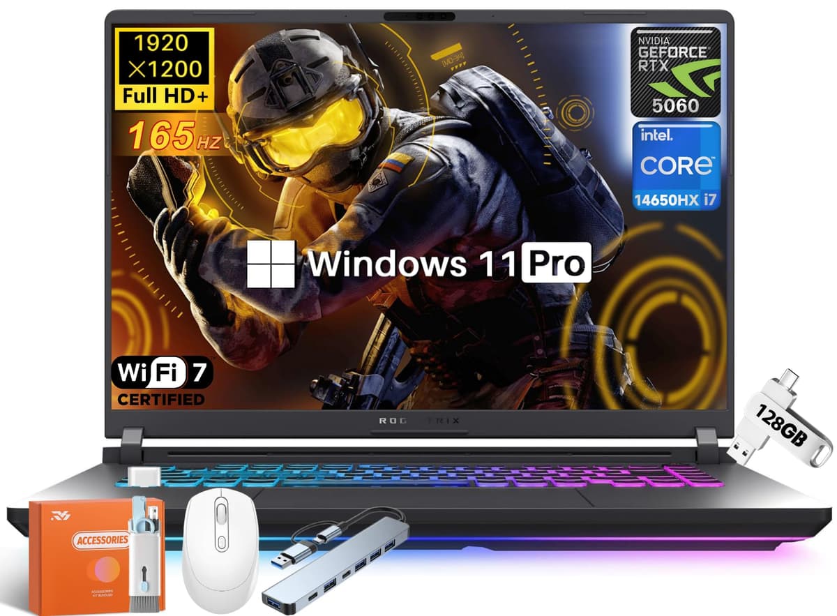 ASUS ROG Strix G16 (2025) Laptop para Gaming, 16" FHD+ 165Hz/3ms ROG Nebula Display, Intel Core i7-14650HX, NVIDIA GeForce RTX 5060(>4070), 32 GB RAM DDR5, 1 TB SSD, Wi-Fi 7, Teclado RGB, Windows 11 Pro G615JMR-AS74