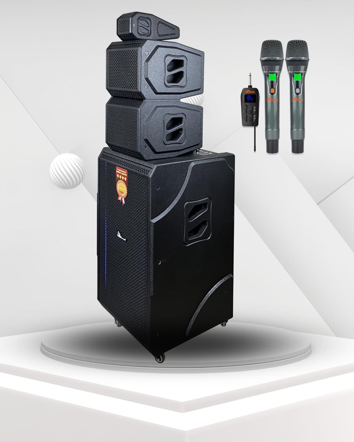 IDOLmain IPS-DJ13 Sistema PA Recargable Torre Apilable con Bluetooth y 2 Micrófonos Inalámbricos