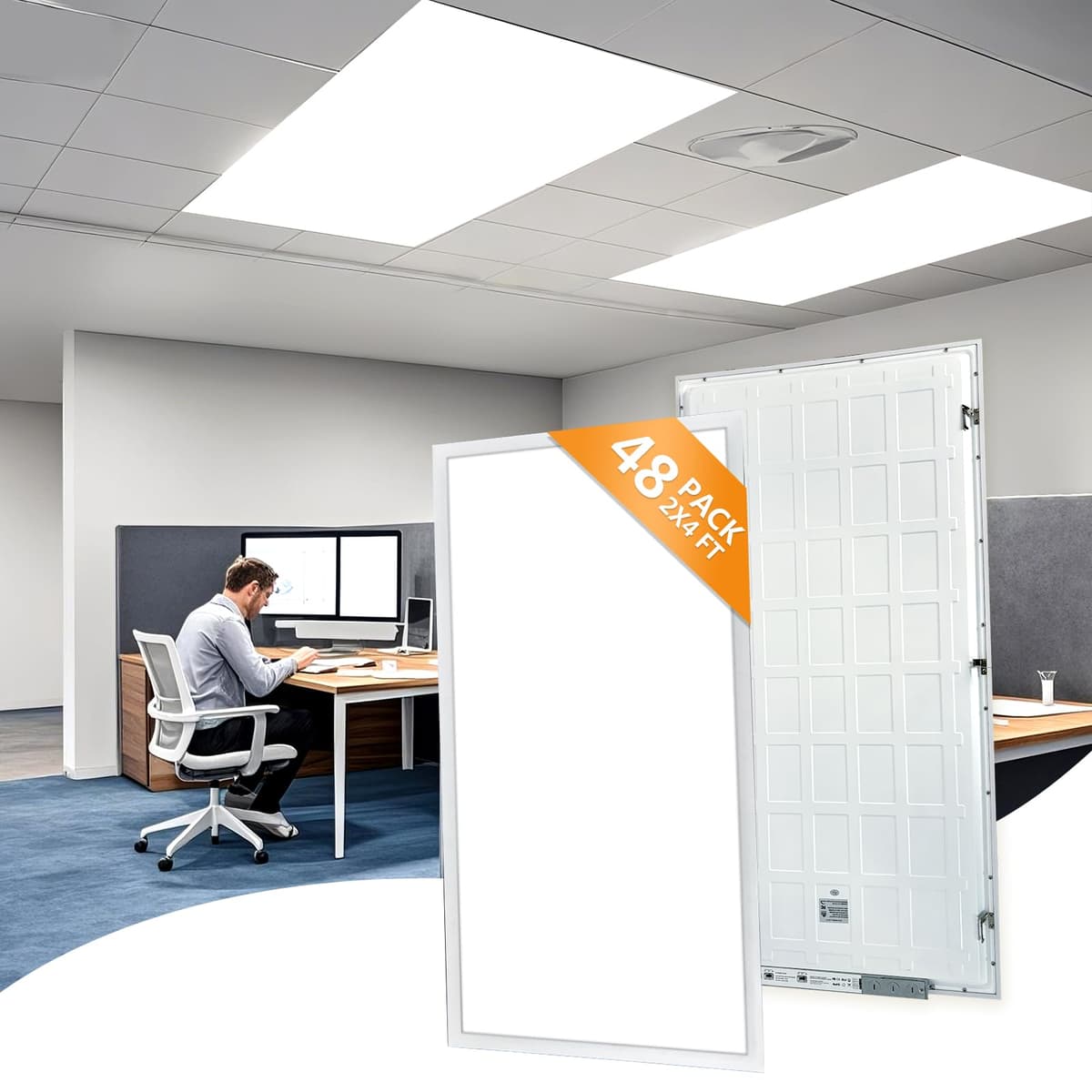 Mcacggo Pack 48 Panel LED 2x4 para cielo raso, 3000/4000/5000K, 0-10V regulable, 30W/40W/50W FM-2X4-48P