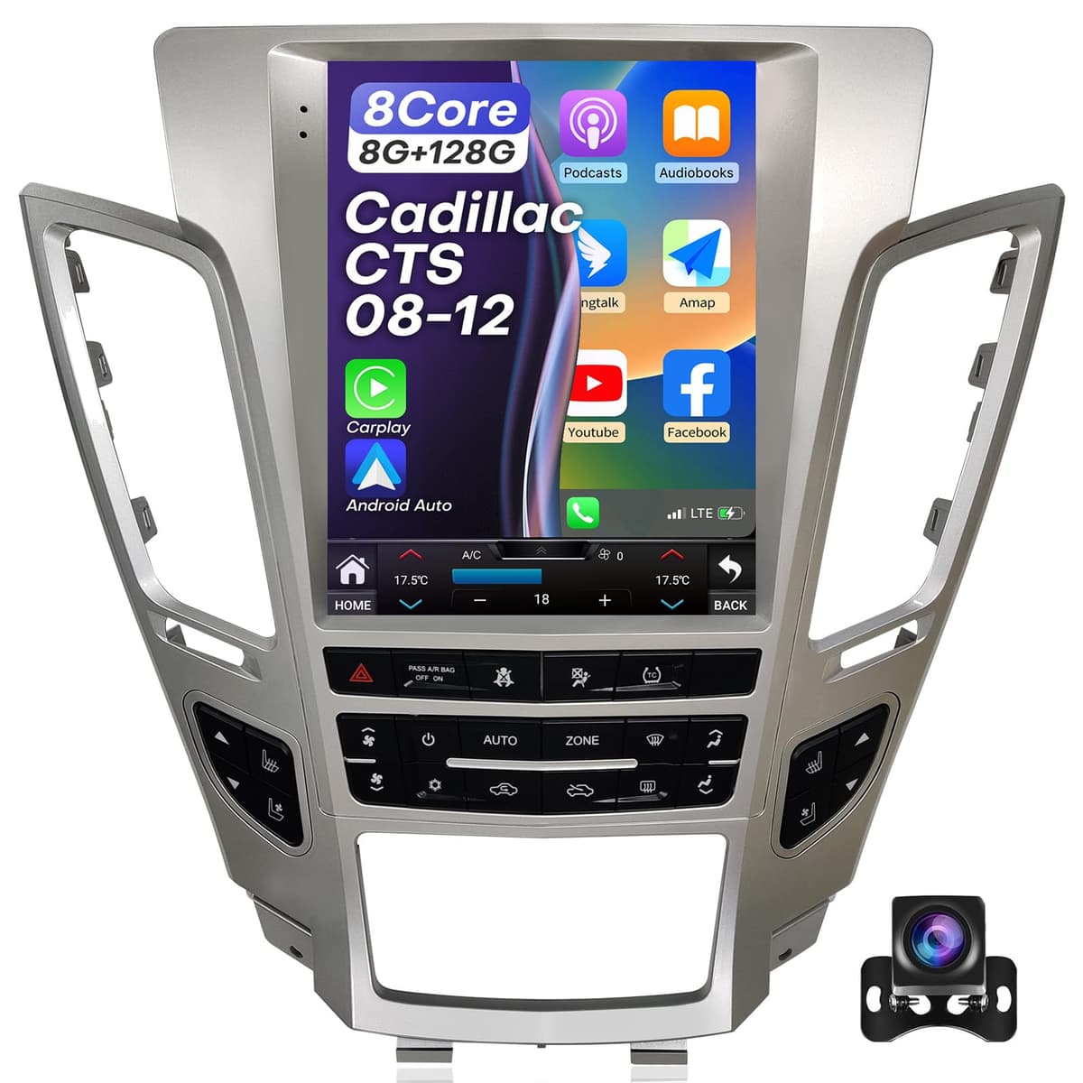 Toeeklsa Radio 8+128G para Cadillac CTS (2008-2012) con Android 13, CarPlay inalámbrico y pantalla QLED 9.7"