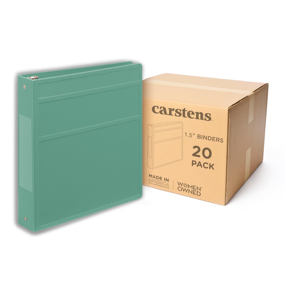 Carstens 1.5-Inch Heavy Duty 3-Ring Binder - Side Opening, Mint, 1.5" rings, resistente, sin bolsillos, hecho en USA (2040-3R) 2040-3RCS