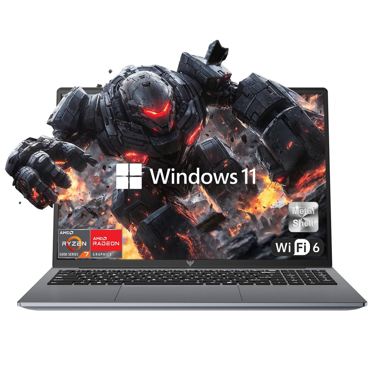 KAIGERR 2025 Portátil con AMD Ryzen 7 5700U (8 núcleos/16 hilos, hasta 4.3 GHz), 16 GB RAM, SSD NVMe 512 GB, Gráficos Radeon RX Vega 8, Pantalla FHD de 16.0", WiFi 6, Batería 53 Wh, Teclado retroiluminado TX16PRO