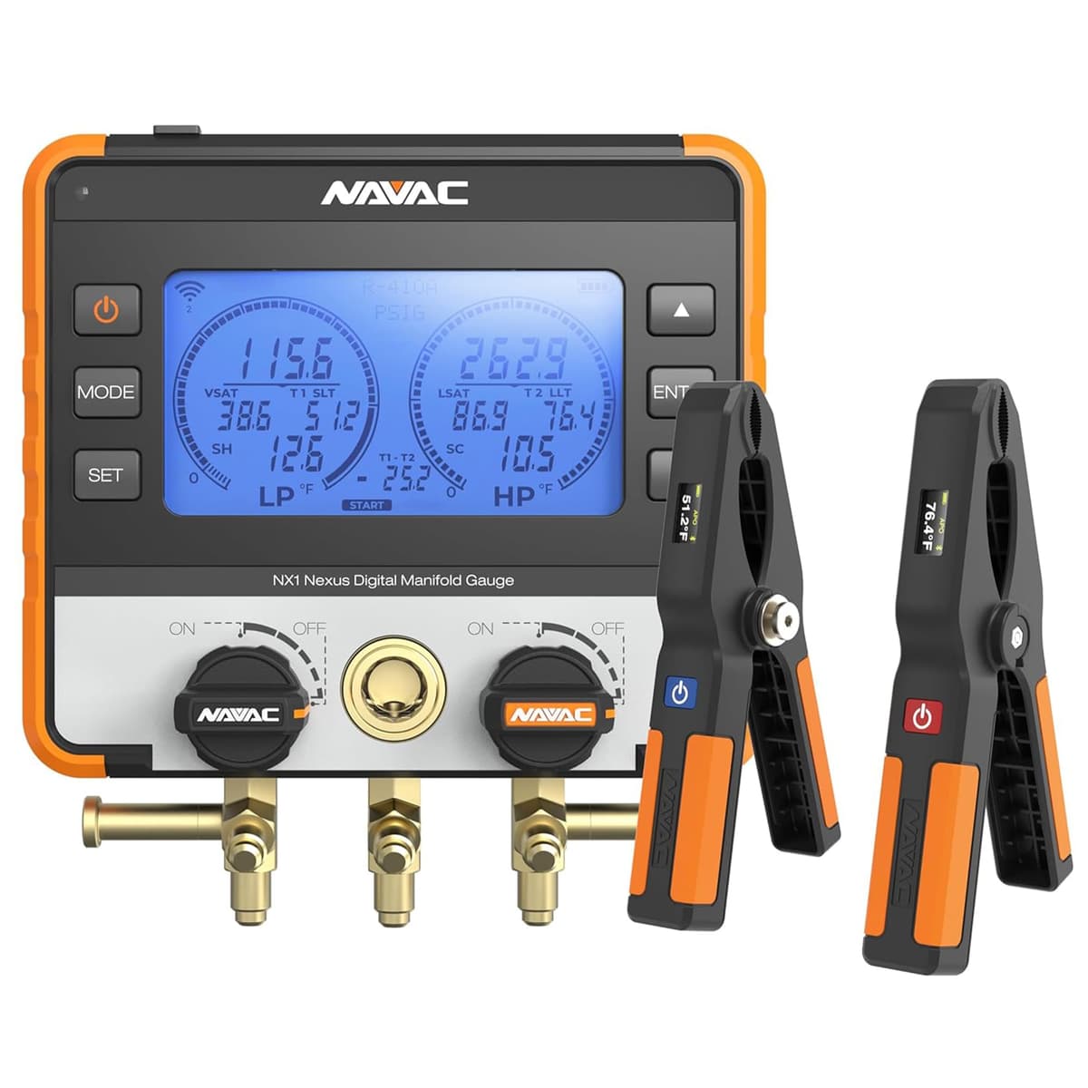 NAVAC NX1 Nexus Manómetro digital Bluetooth para HVAC, compatible A2L, carcasa de aluminio con cubierta de goma