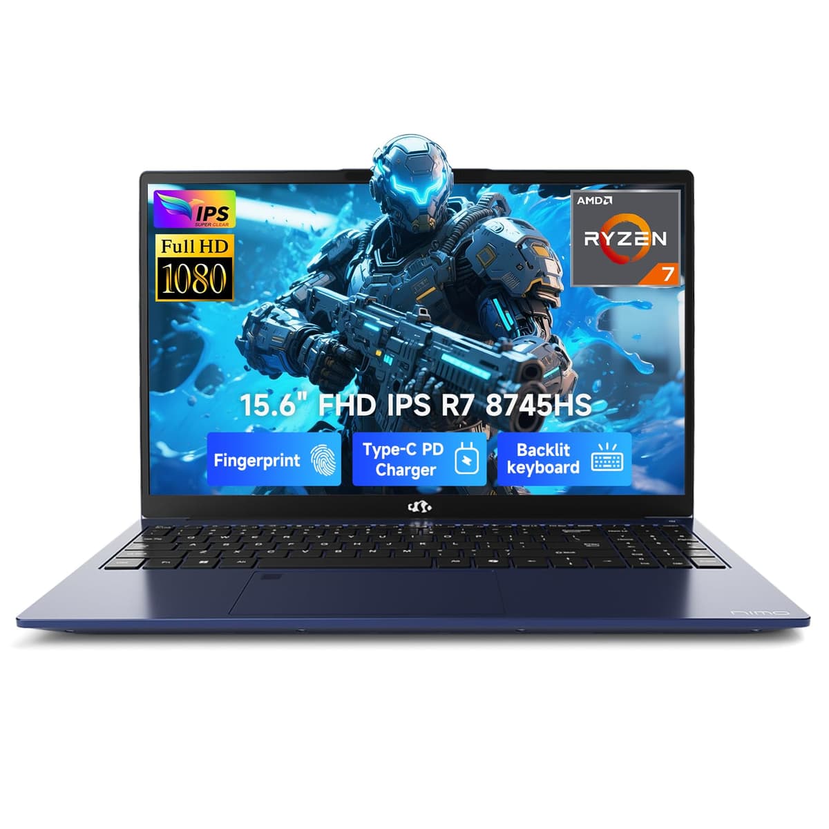 NIMO Laptop Gamer 15.6" IPS FHD, AMD Ryzen 7 8745HS 16GB DDR5 RAM 1TB SSD (8C/16H, hasta 4.9 GHz) Gráficos Radeon 780M, Computadora para Negocios con USB-C 100W, Teclado Retroiluminado y Lector de Huellas, USB-C 4.0 ARN79