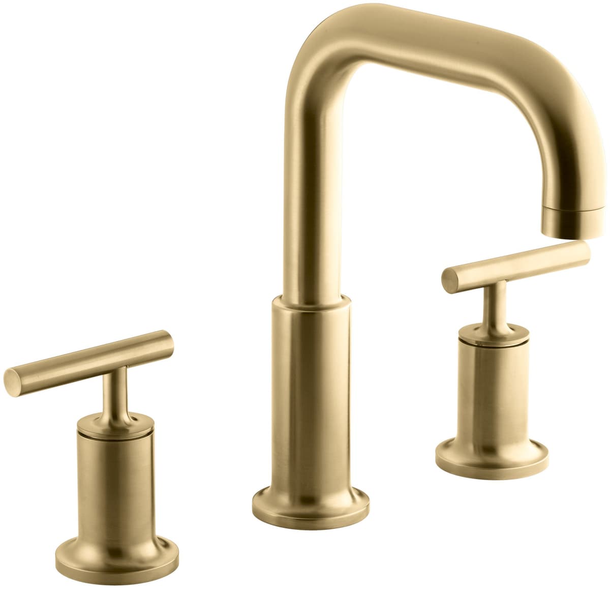 Kohler K-T14428-4-BGD Juego de recorte para grifo de bañera de montaje en cubierta Purist de alto flujo con manijas de palanca, válvula no incluida, Vibrant Moderne Brushed Gold