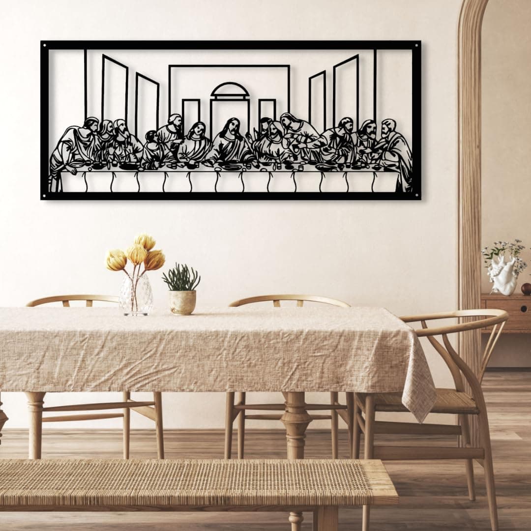 Yemwot Jesus Last Supper Metal Wall Art 196x82cm Negro - Decoración mural cristiana HDSAJ48569
