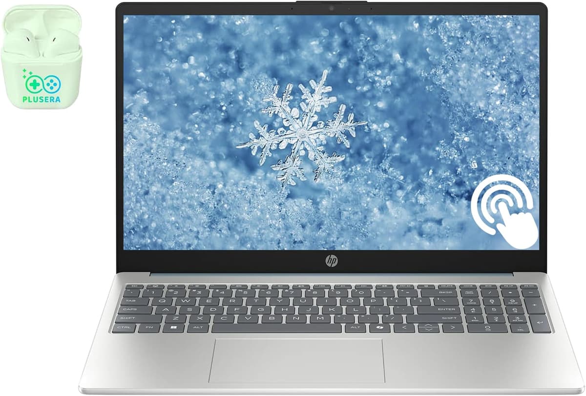 HP Laptop empresarial y para estudiantes de 15.6" FHD con pantalla táctil, Intel Core i3 de 8 núcleos, Windows 11 Pro con Microsoft Office incluido, audífonos PLUSERA, Azul Moonlight (16 GB RAM | 1 TB SSD) HP 15