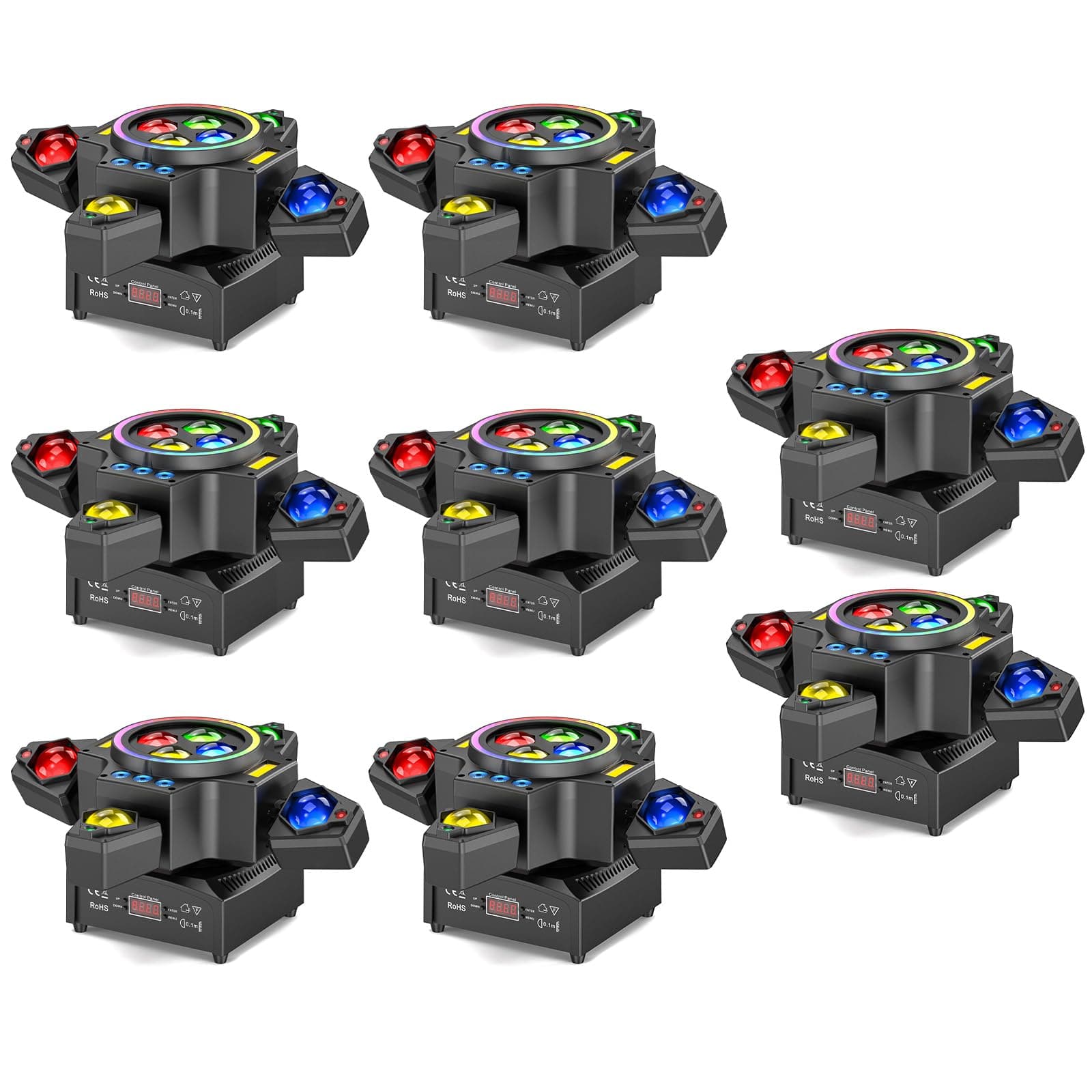 GdjRttk 8PCS 120W Stage Moving Head Light RGBW Beam/Wash con Efectos Estroboscópicos y Halo 02625X8