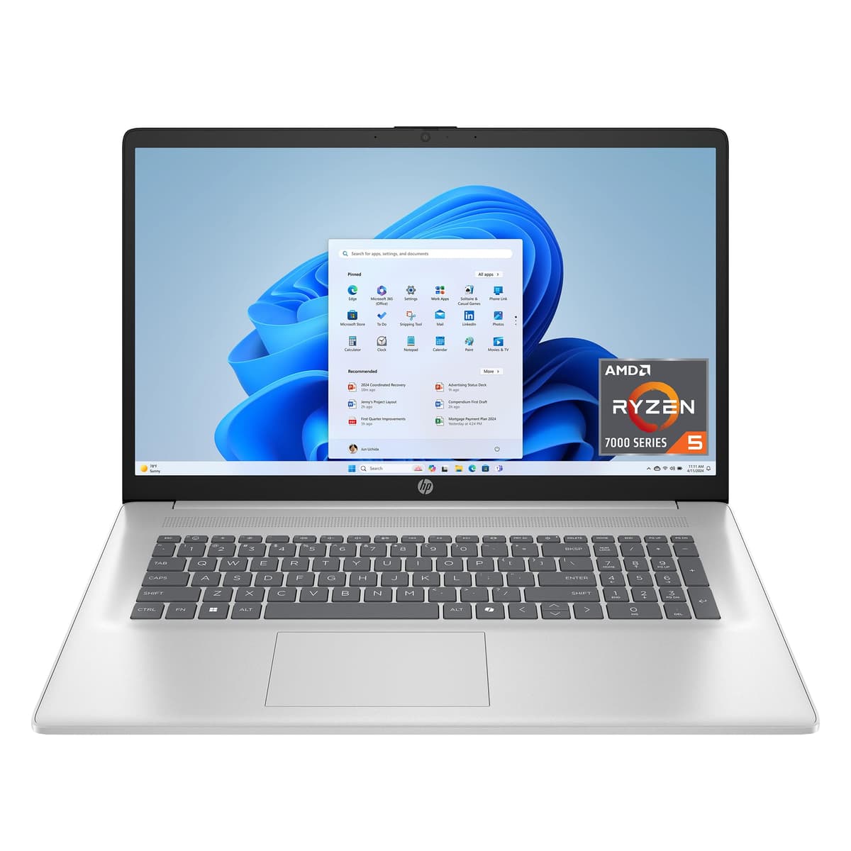 HP 17.3 pulgadas, pantalla HD+, AMD Ryzen 5 7520U, 16 GB RAM, 512 GB SSD, gráficos AMD Radeon, Windows 11 Home, Natural Silver, 17-cp2199nr B8QE4UA#ABA