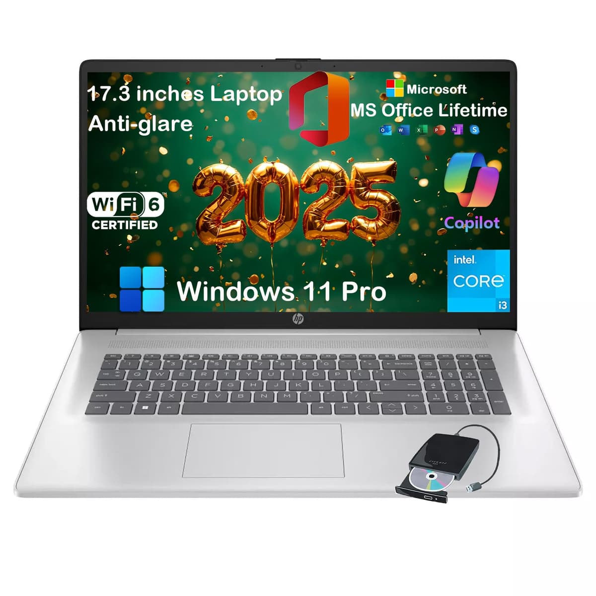 HP 17 Portátil para Negocios y Estudiantes - con Licencia de Office de Por Vida, Pantalla Anti-Reflejo HD+ de 17.3", CPU Intel i3 de 8 Núcleos, Windows 11 Pro, Copilot de IA, Teclado Numérico, Carga Rápida (32 GB RAM | 1 TB SSD) HP 17 laptop
