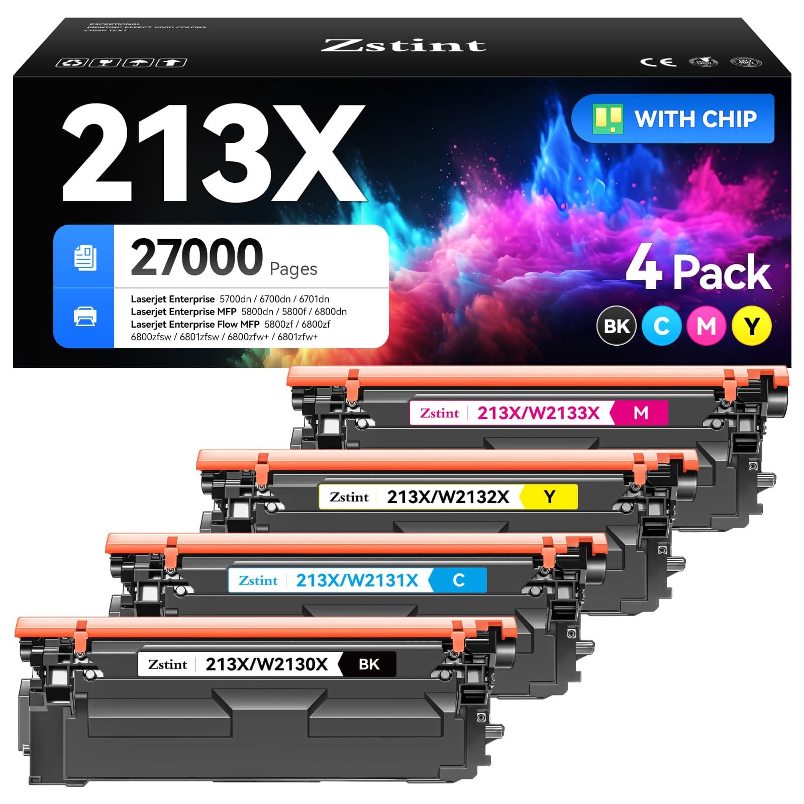 Zstint Set 4-Pack Toner 213X Compatible para HP 213A / W2130X ZS-US-H-213X-1B3C