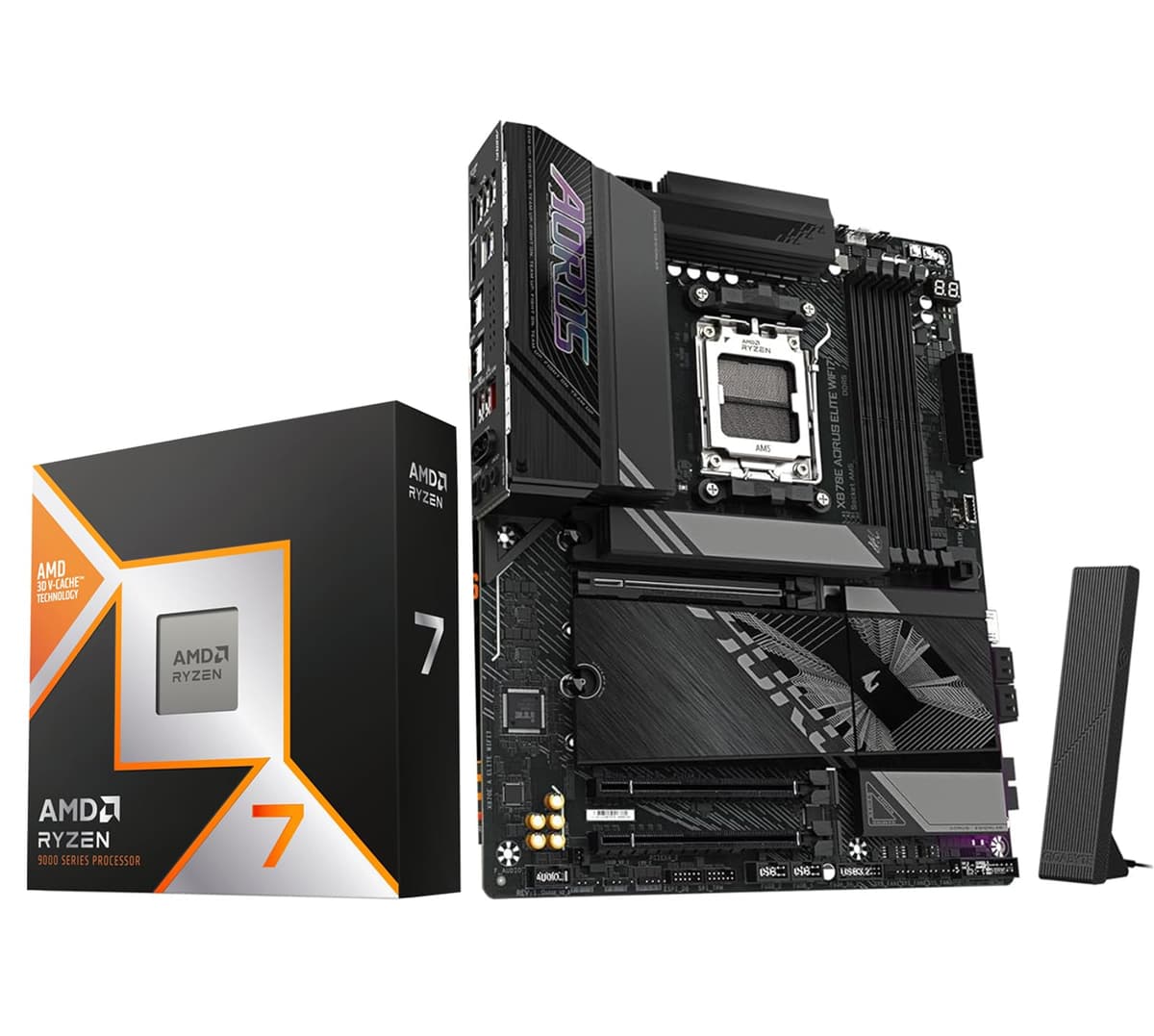 Micro Center Procesador AMD Ryzen 7 9800X3D con Placa Madre GIGABYTE X870E AORUS Elite WIFI7 AM5 (ATX, DDR5,4x M.2, PCIe 5.0, USB4) 9800X3DGGX870EALWF