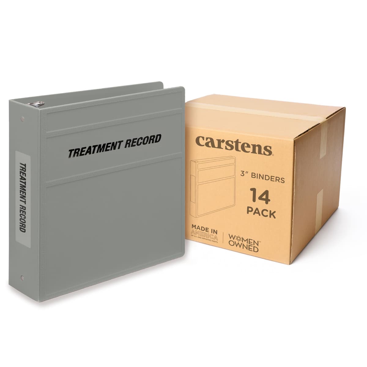 Carstens 3" Heavy Duty Round Ring Binder para Treatment Administration Records - Lado de apertura, Gris ceniza, Case de 14 (1794-3RCS)