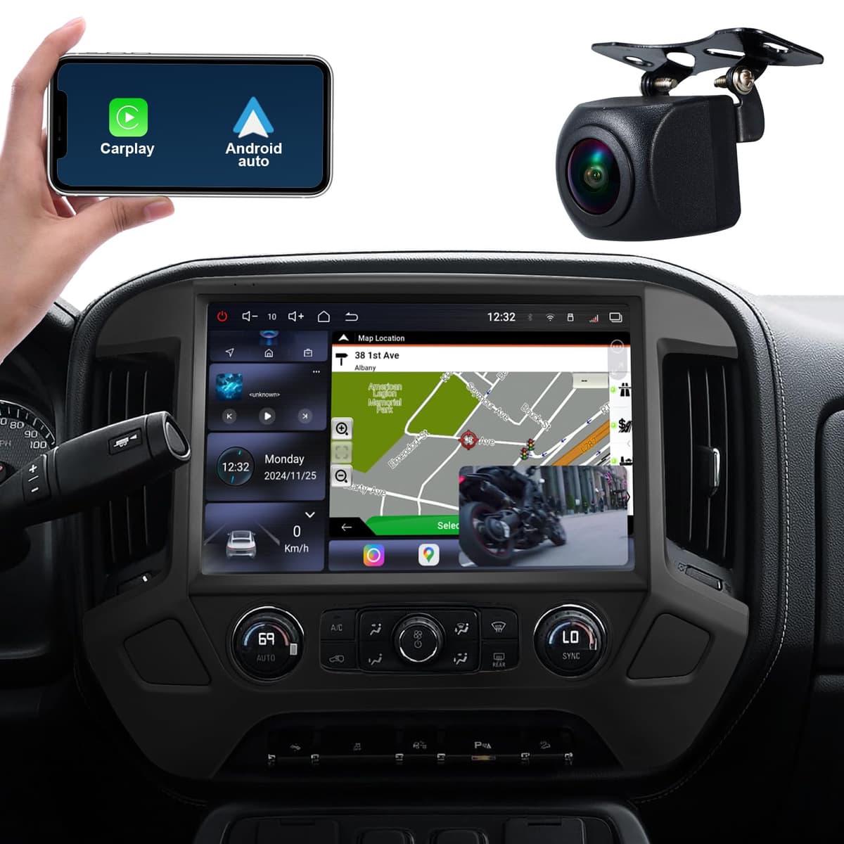HYBROSONIK Radio estéreo para auto Android 14 para Chevy Silverado/GMC Sierra 2014-2018, pantalla táctil IPS 2K de 13.1” con CarPlay inalámbrico y Android Auto, 6G+128G, pantalla dividida, GPS/BT/SWC/WIFI/4G integrados