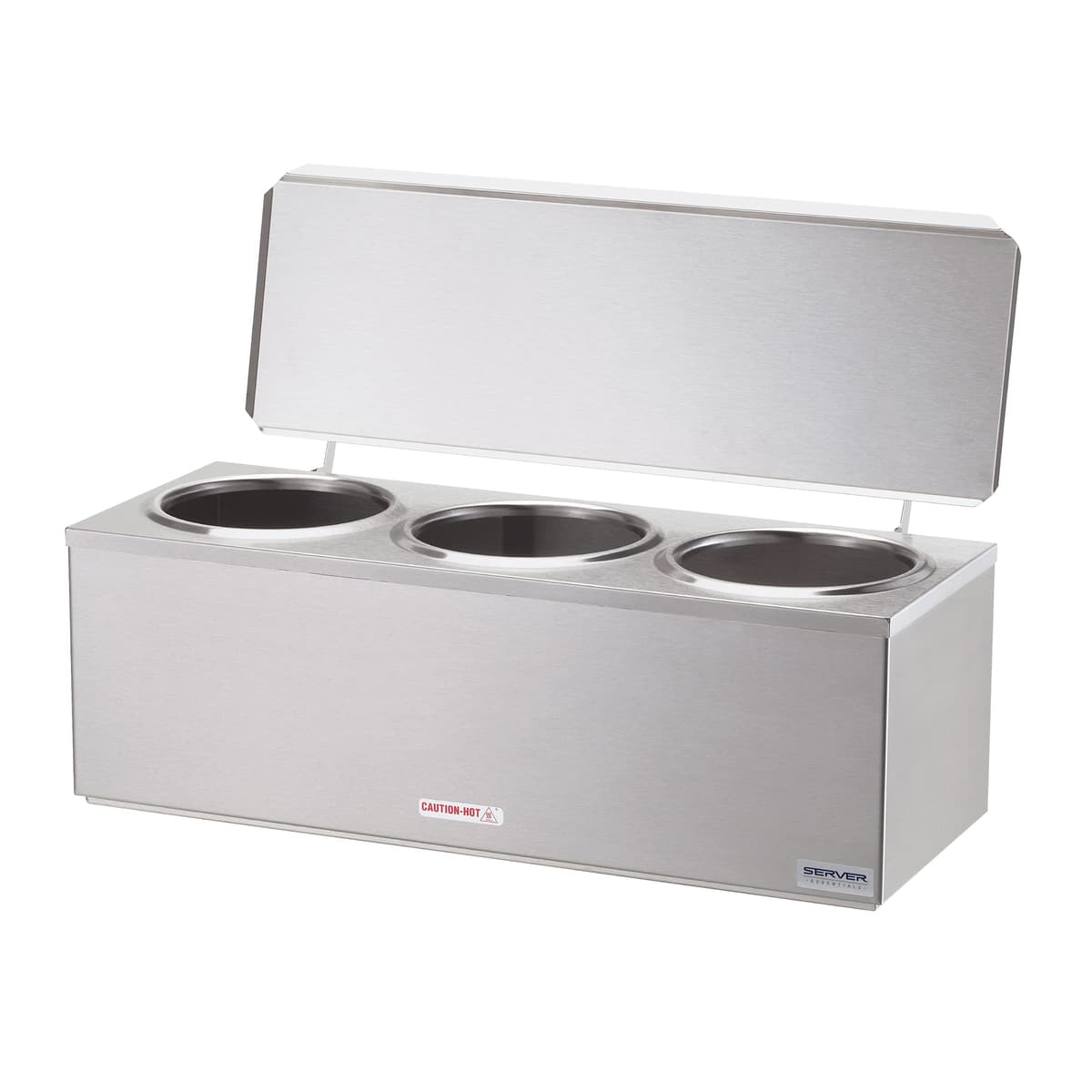 Calentador para conos (3 espacios) Server Products, acero inoxidable, tapa con bisagra, modelo 92040