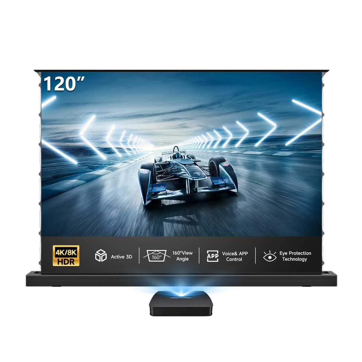 IN&VI 120" HBSI PET Motorized ALR Floor Rising para UST, 4K/8K Ultra HD, Control por Voz y App HBSI UST 120 Inch/16:9
