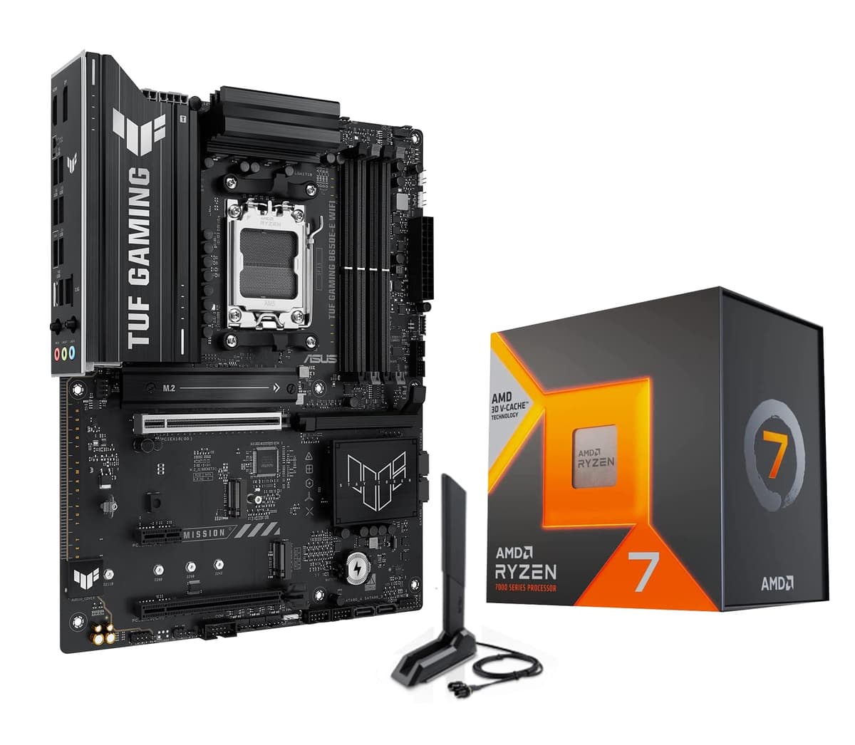 MICRO CENTER Procesador AMD Ryzen 7 7800X3D con placa base ASUS TUF Gaming B650E-E WiFi AM5 ATX (DDR5, compatible con PCIe 5.0,3x M.2, Wi-Fi 6E, USB Tipo-C 20 Gbps) 7800X3DATUFGAMB650EEWF