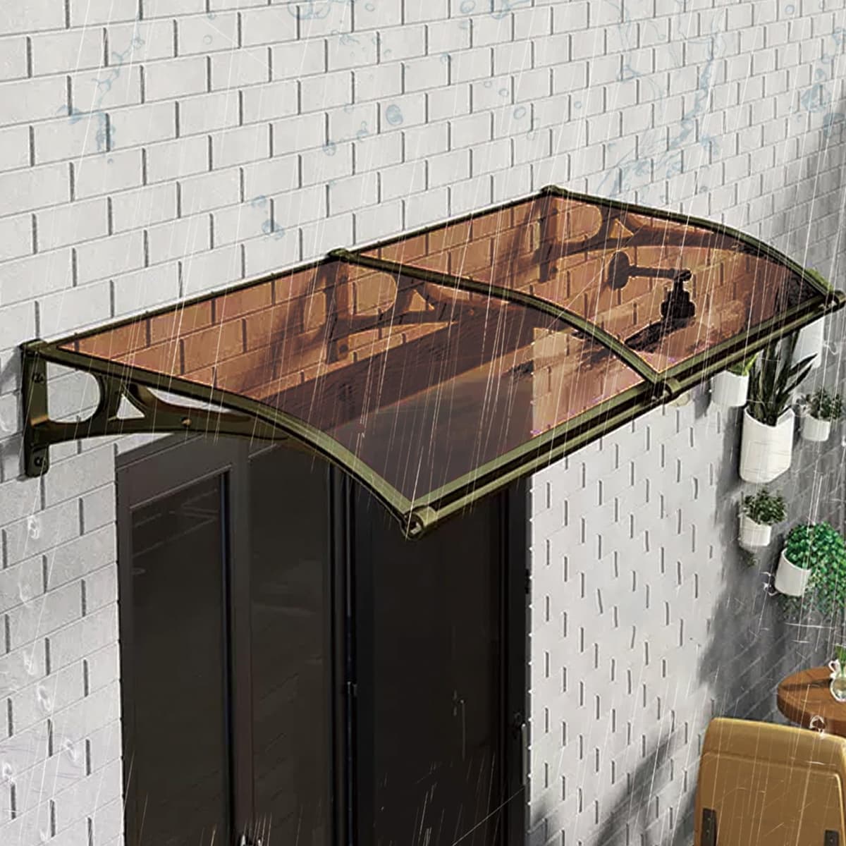 DSEWTEZXI Toldo Exterior para Puerta con Soporte de Aluminio, Policarbonato y Canaletas - Protección contra Lluvia, Nieve y UV DWZ