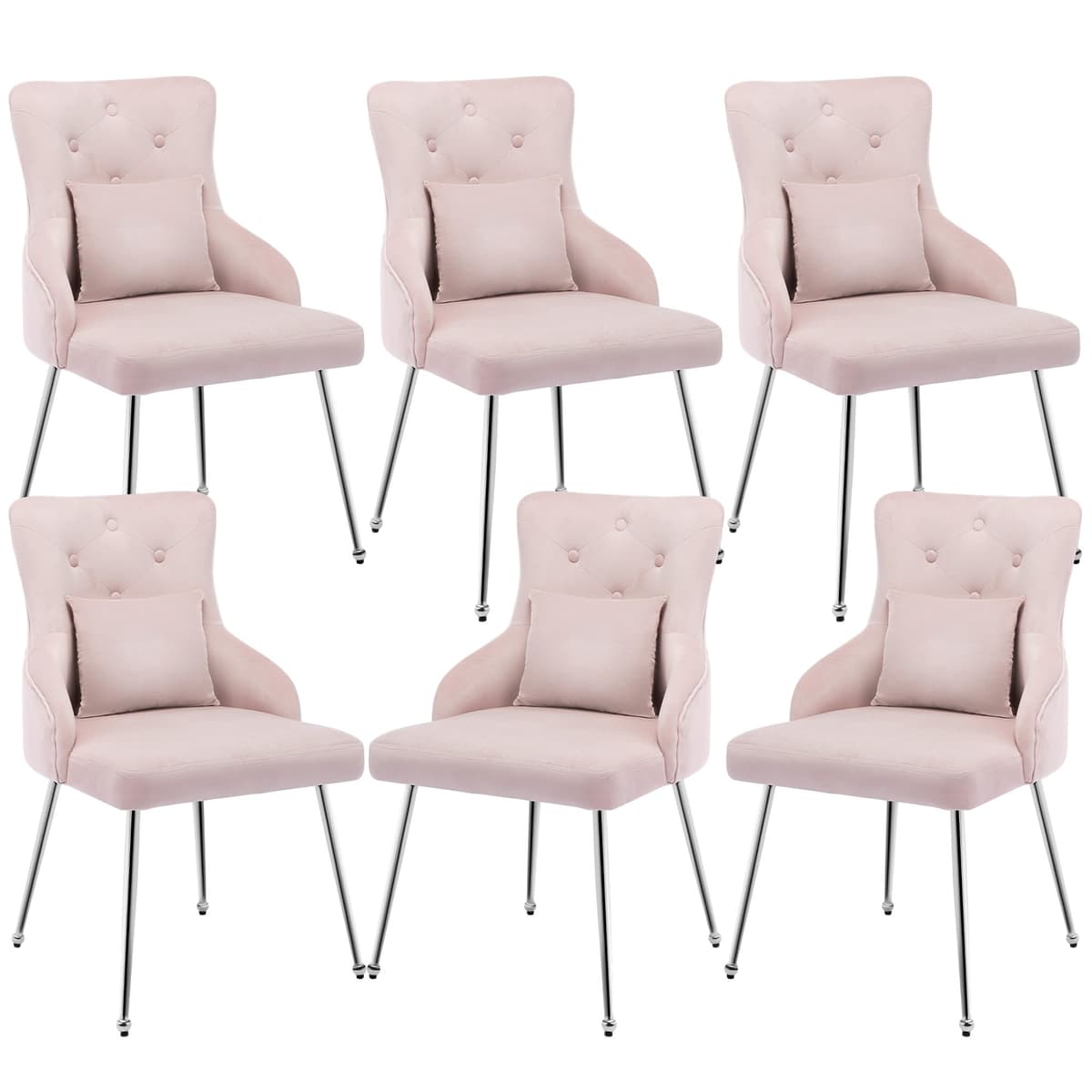 Sillas de comedor UDAX Velvet Vanity, set de 6, tapizadas, patas metálicas, rosa