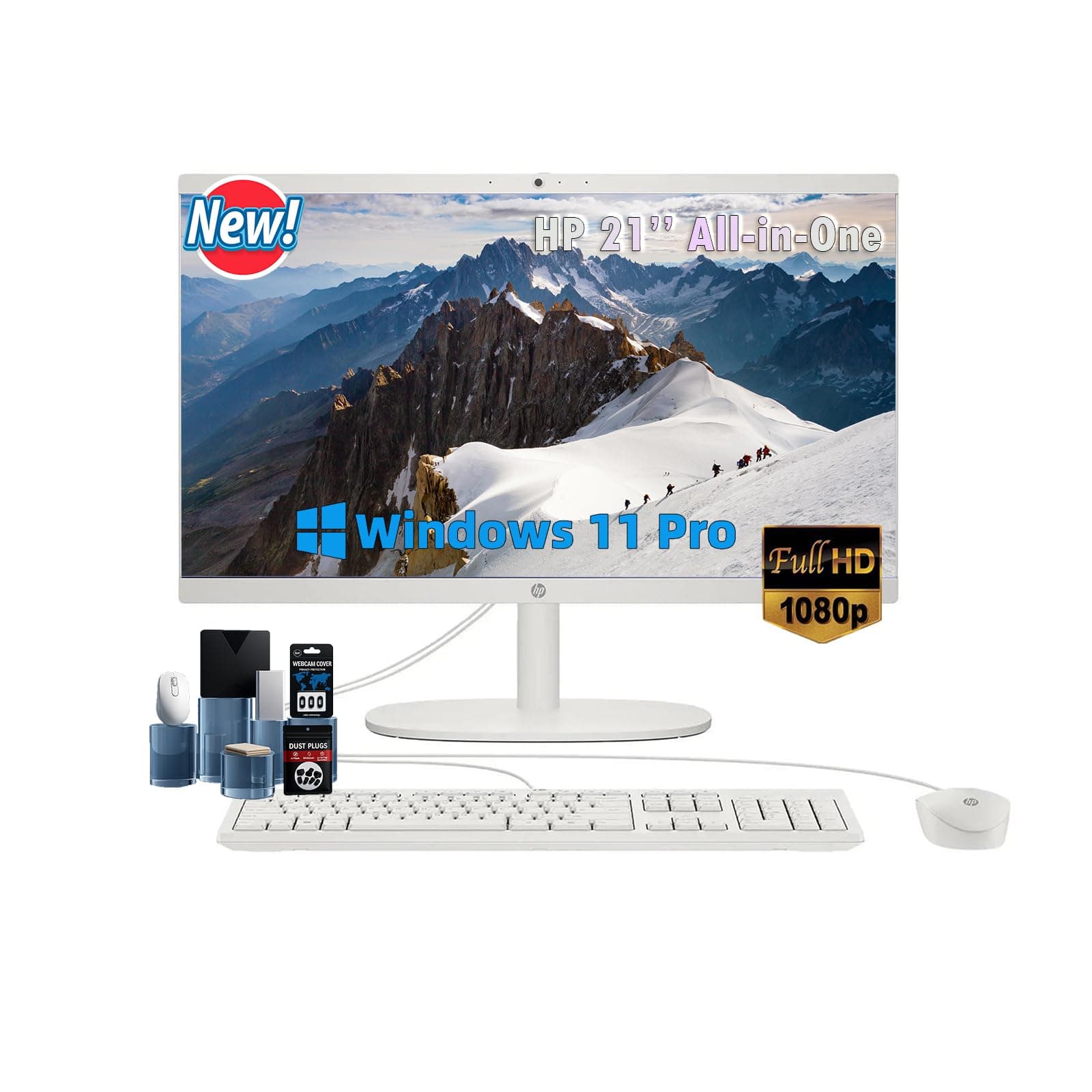 HP 2025 Todo-en-Uno, pantalla antirreflejo FHD de 21.5'', teclado y mouse con cable, PC de escritorio para el hogar, Windows 11 Pro, Wi-Fi 6, Bluetooth, Intel Celeron J4025, webcam HD (32GB RAM | 1TB SSD) HP 22 All-in-One