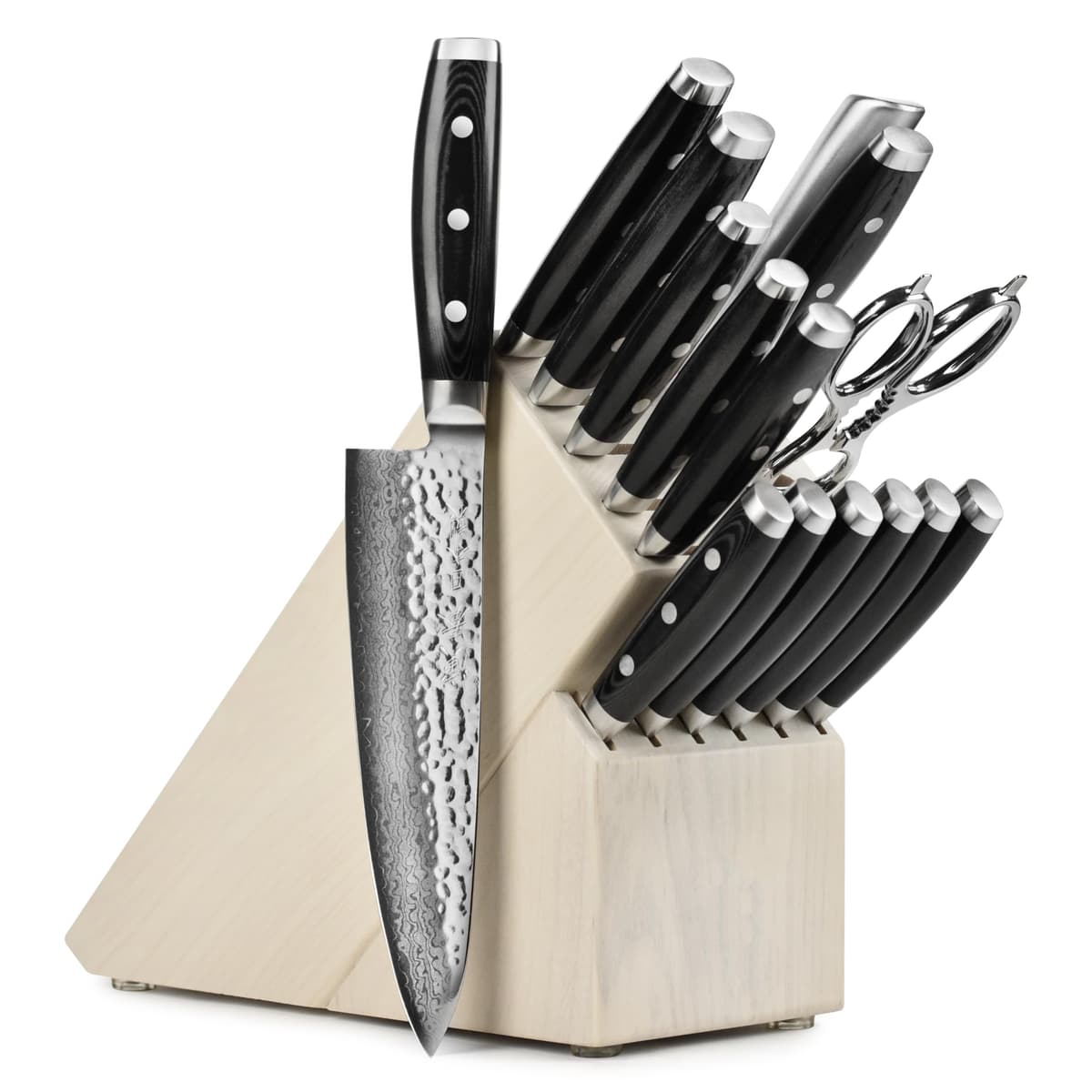 Enso HD 16 Piece Knife Set VG10 Hammered Damascus Stainless Steel with Gray Ash Block