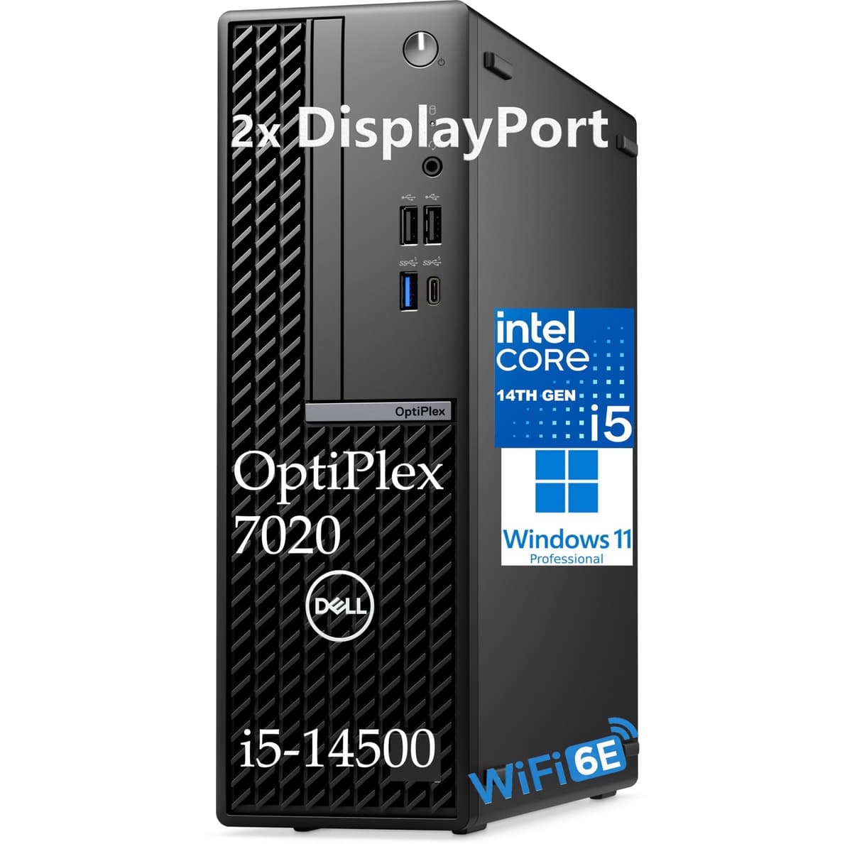 Computadora de Escritorio Dell OptiPlex 7020 SFF, Intel i5-14400 de 14 núcleos, 16 GB DDR4,256 GB SSD PCIe, 2 DisplayPort, Wi-Fi 6E, Bluetooth, HDMI, USB-C, Windows 11 Pro, Negro Puro