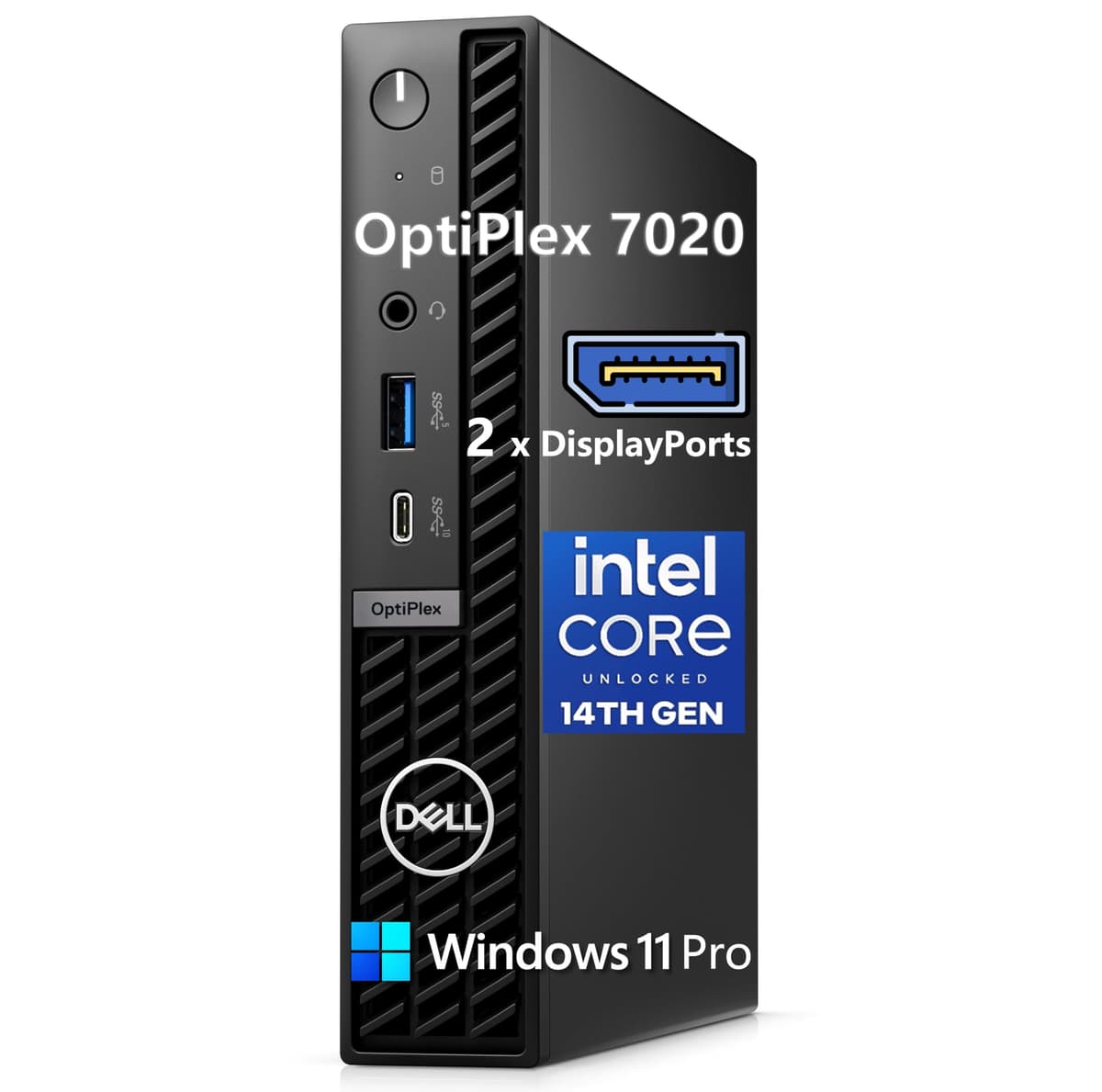 Dell OptiPlex 7020 MFF Mini PC con Intel i3-14100T, 32GB DDR5, 1TB PCIe SSD, WiFi 6E, Windows 11 Pro