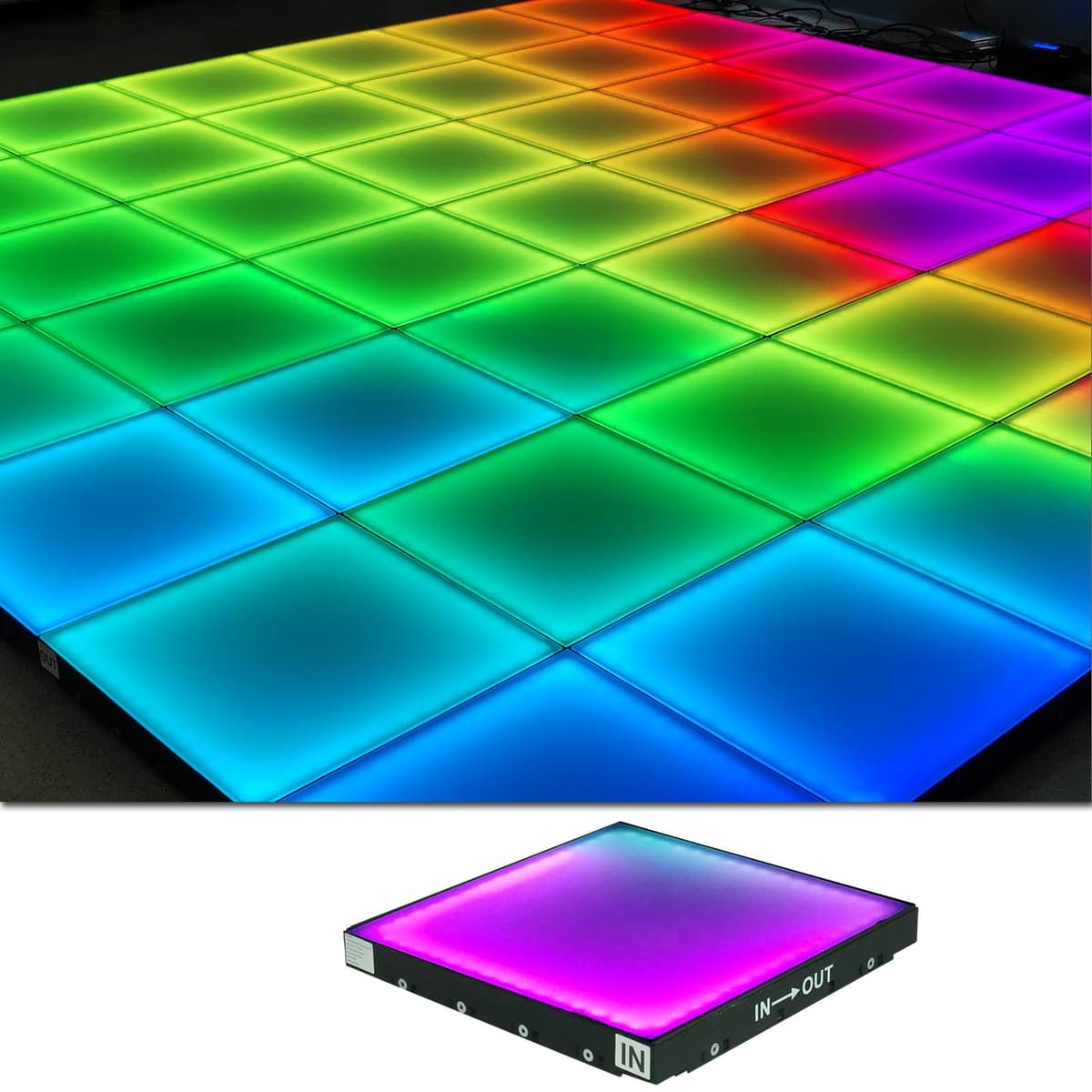 HZGGBKJO Pista de baile LED 3D 8x8 ft de vidrio templado con flight case - Paneles espejo infinito (RGB, magnético) SYD-0419