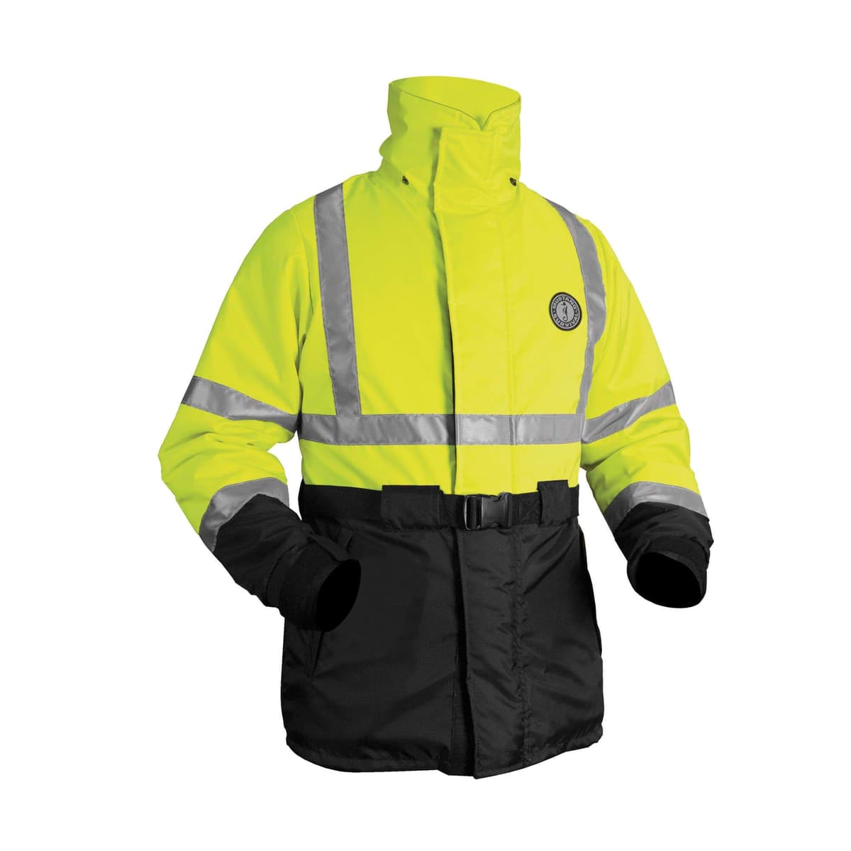 MUSTANG SURVIVAL - Abrigo de Flotación de Alta Visibilidad (Verde Fluorescente-S) - Aprobado por la USCG, Flotación y Protección contra la Hipotermia, 62 in² de Solas, Sellos de Muñeca de Neopreno 62533190504