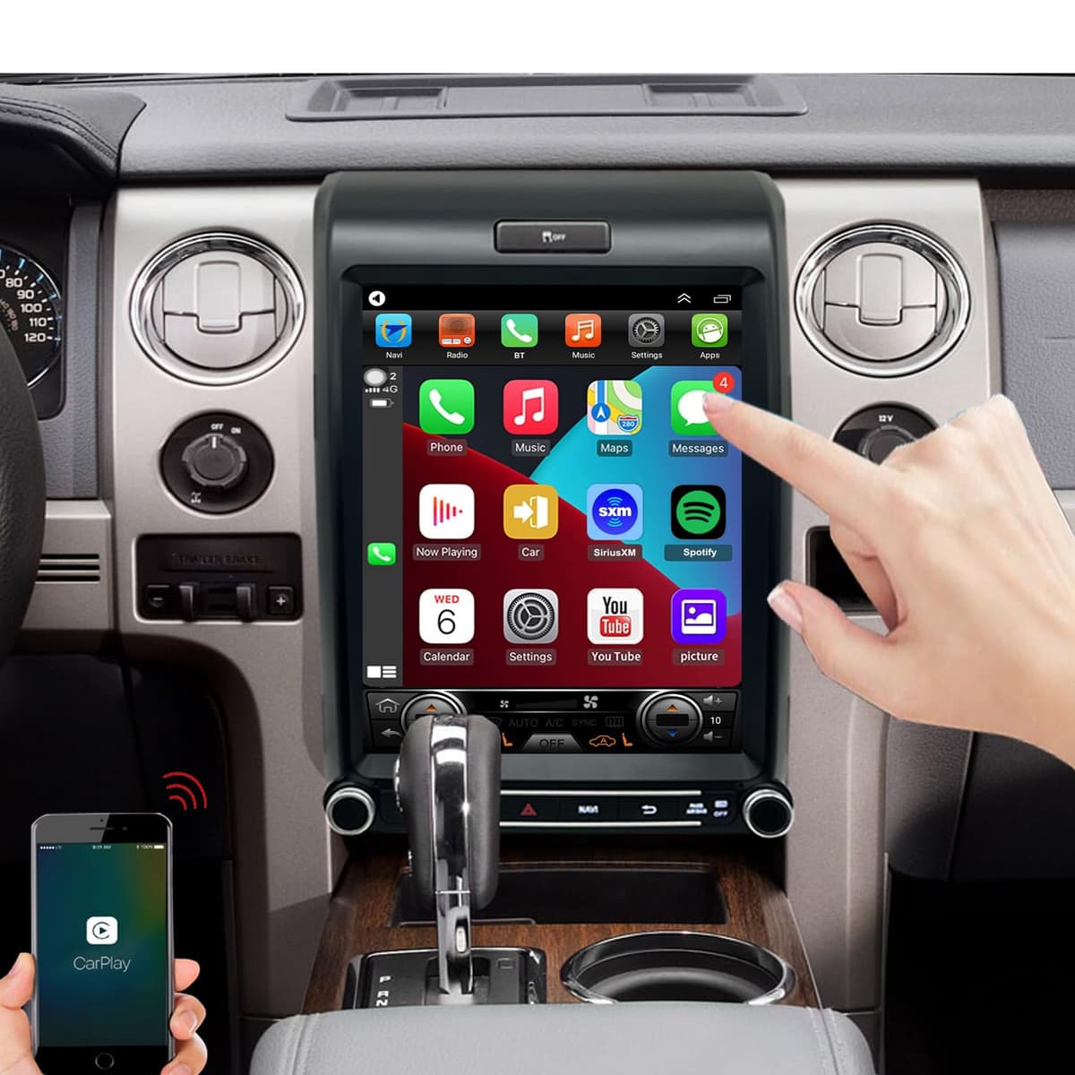 Dzxiaso Para actualización de radio Ford F150 2013 2014, reemplazo estéreo Android, pantalla táctil QLED, CPU 8 núcleos, CarPlay inalámbrico integrado y Android Auto por cable