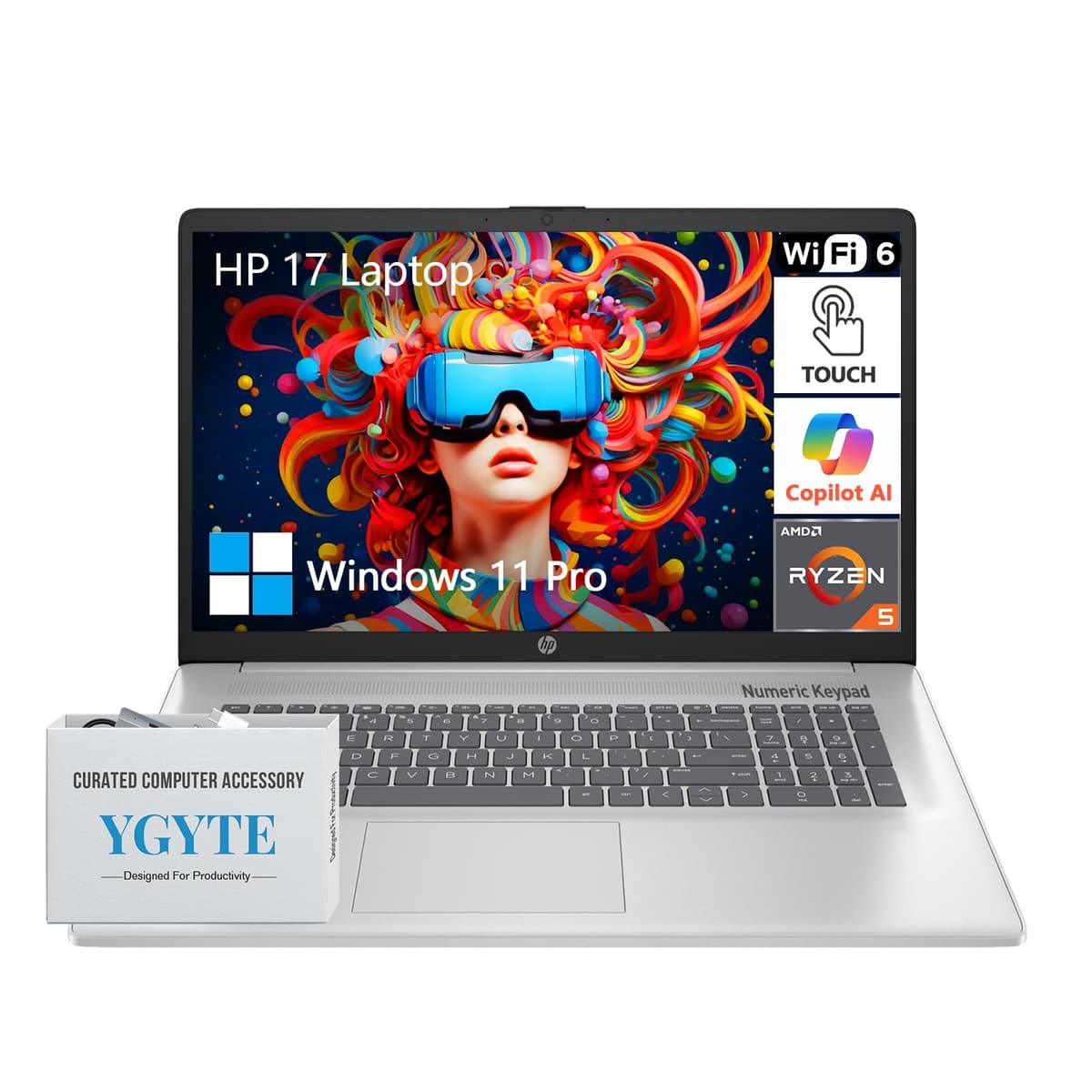 HP Notebook 17.3" con pantalla táctil, Windows 11 Pro, AMD Ryzen 5, 64GB RAM, 2TB SSD RM