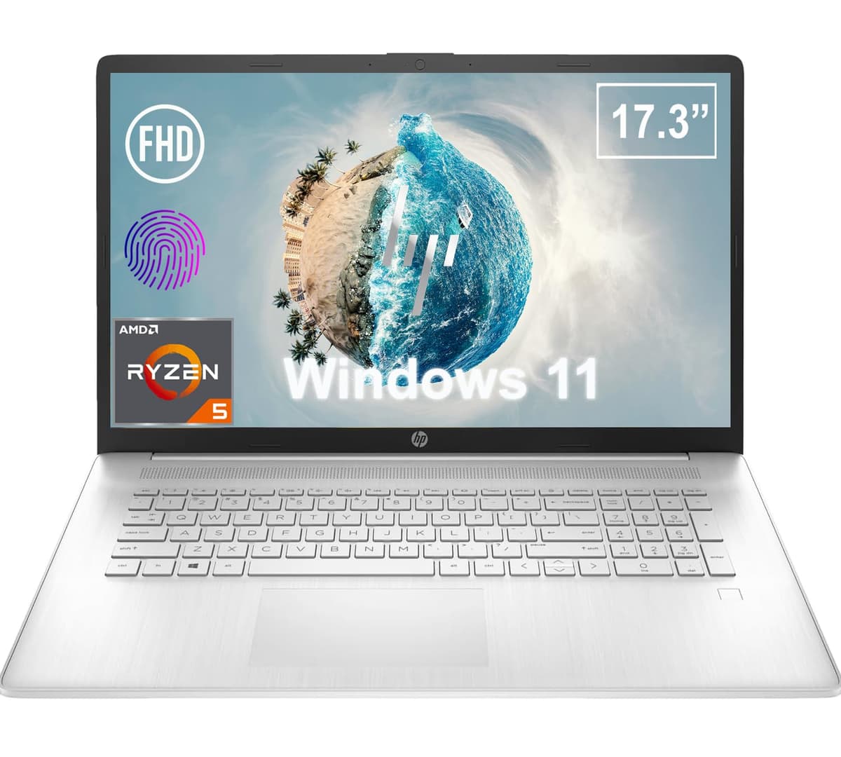 HP 17.3" FHD - Laptop profesional, Ryzen 5 5500U, 32GB RAM, 2TB SSD, Windows 11, Lector de huellas 0012R5