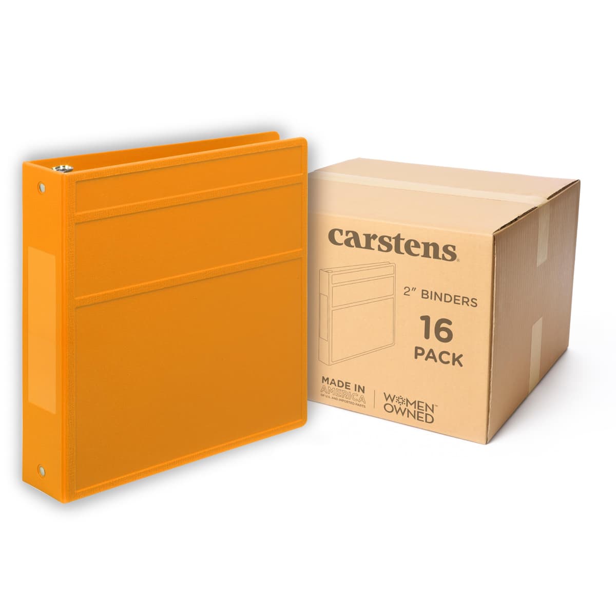 Carstens carpeta de 3 aros 2" resistente, apertura lateral, color Mango, sin bolsillos 2836-00-3RCS