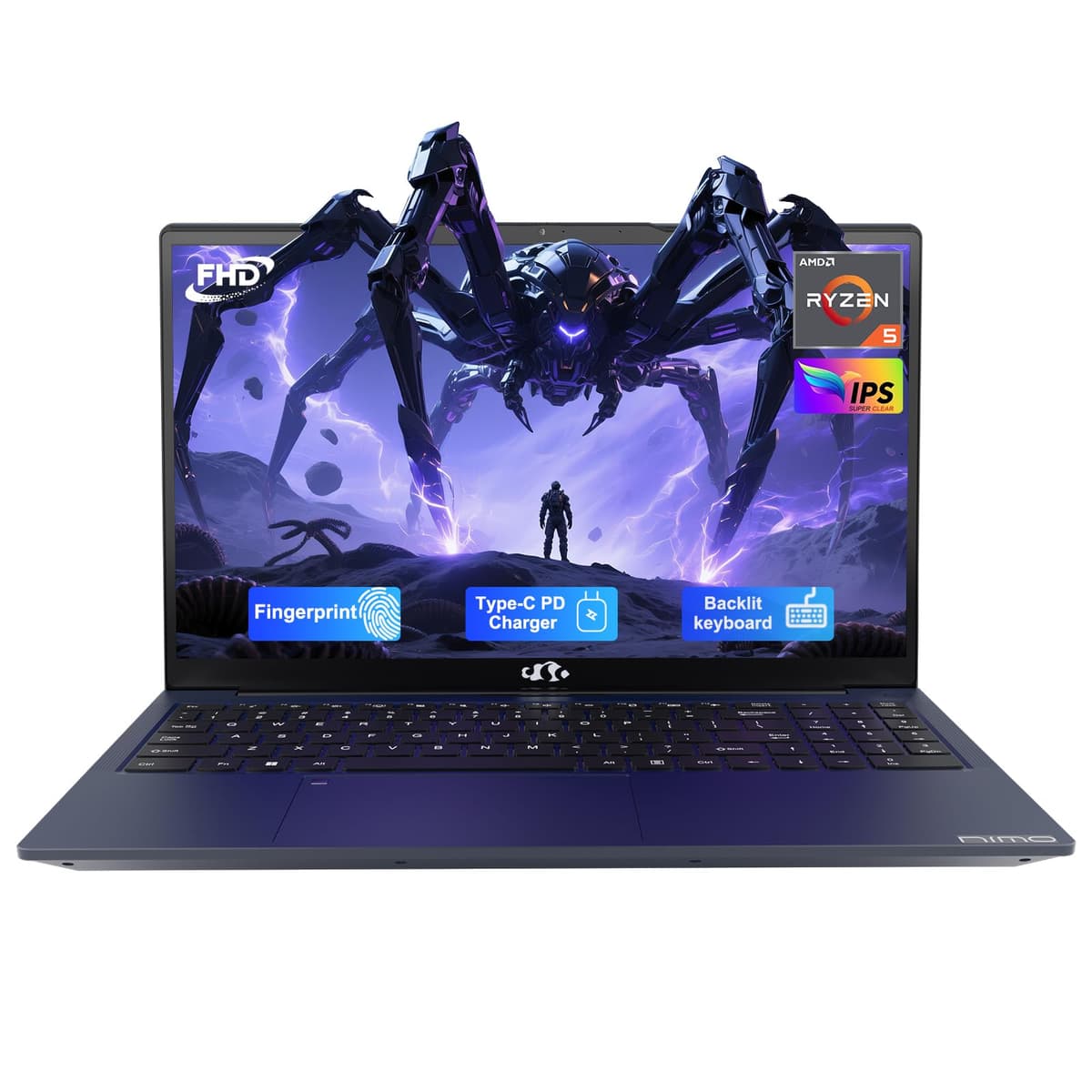 NIMO 15.6'' IPS FHD - Laptop, 16GB RAM 512GB SSD AMD Ryzen 5 (Mejor que i5-1135G7, 4 núcleos hasta 3.7GHz) Computadora para estudiantes con 2 años de garantía, Type-C 65W, huella dactilar, teclado retroiluminado, BT5.2, teclado numérico NIMO N152