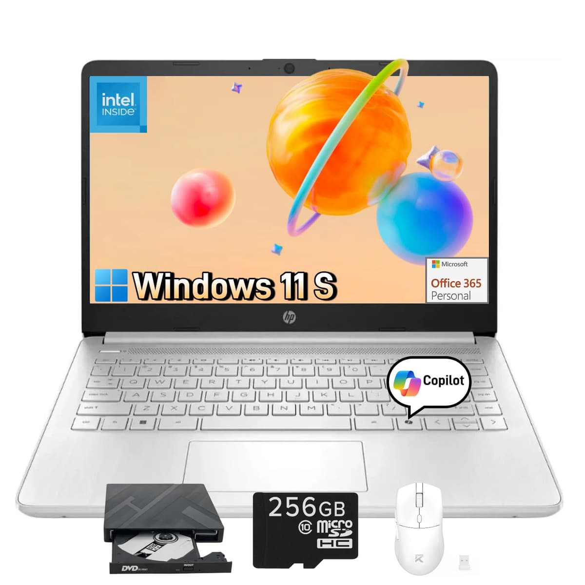 HP 2025 Portátil Pequeña de 14" - Laptop Delgado y Liviano HD • Intel 4 Núcleos N150 • Windows 11 Home • 1 Año Gratis de Microsoft Office 365 • Bluetooth • Wi-Fi • 16GB RAM • 128GB UFS + 256GB Tarjeta Micro SD 14-dq6011dx