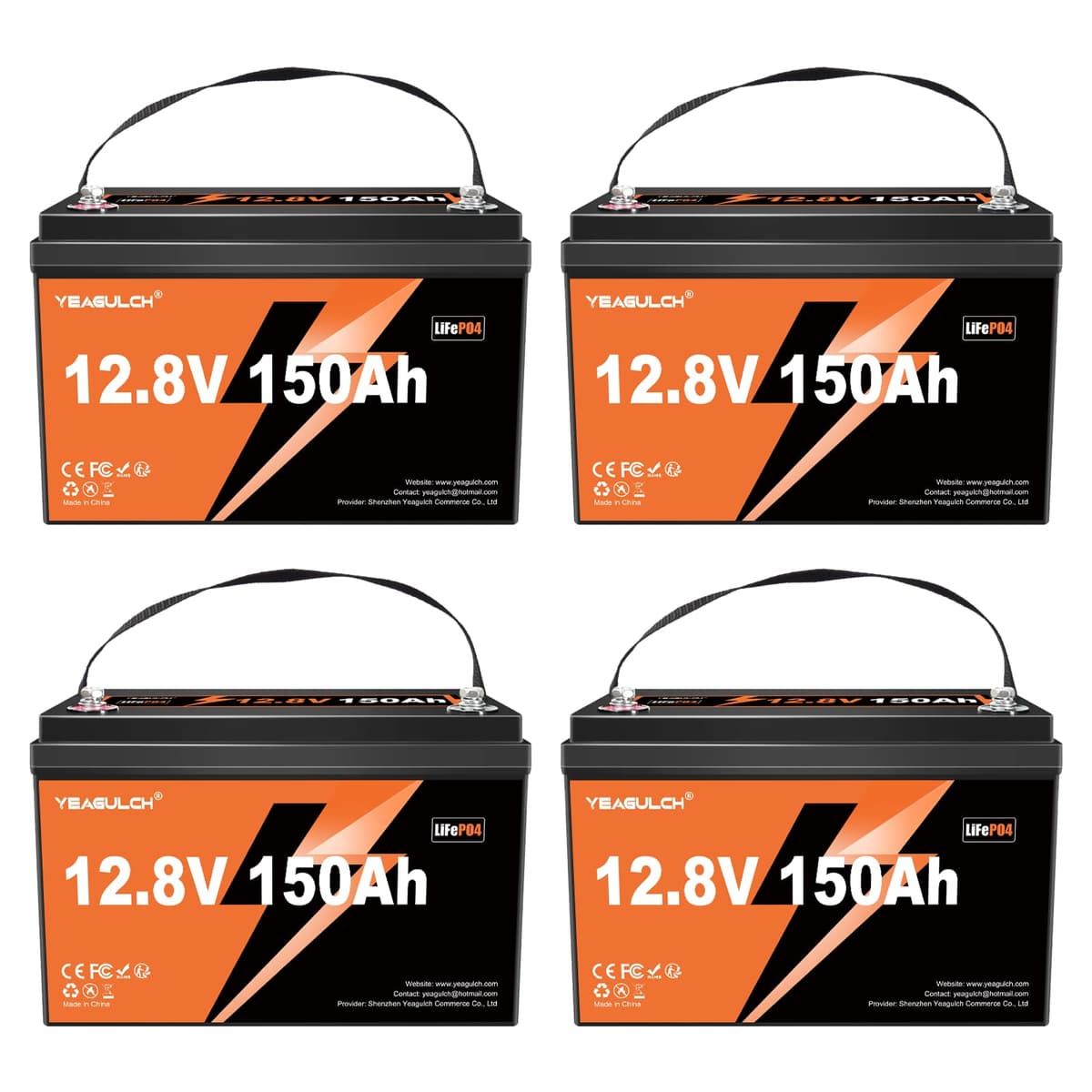 yeagulch 4x Batería LiFePO4 12V 150Ah con BMS 100A 1920Wh YS95420