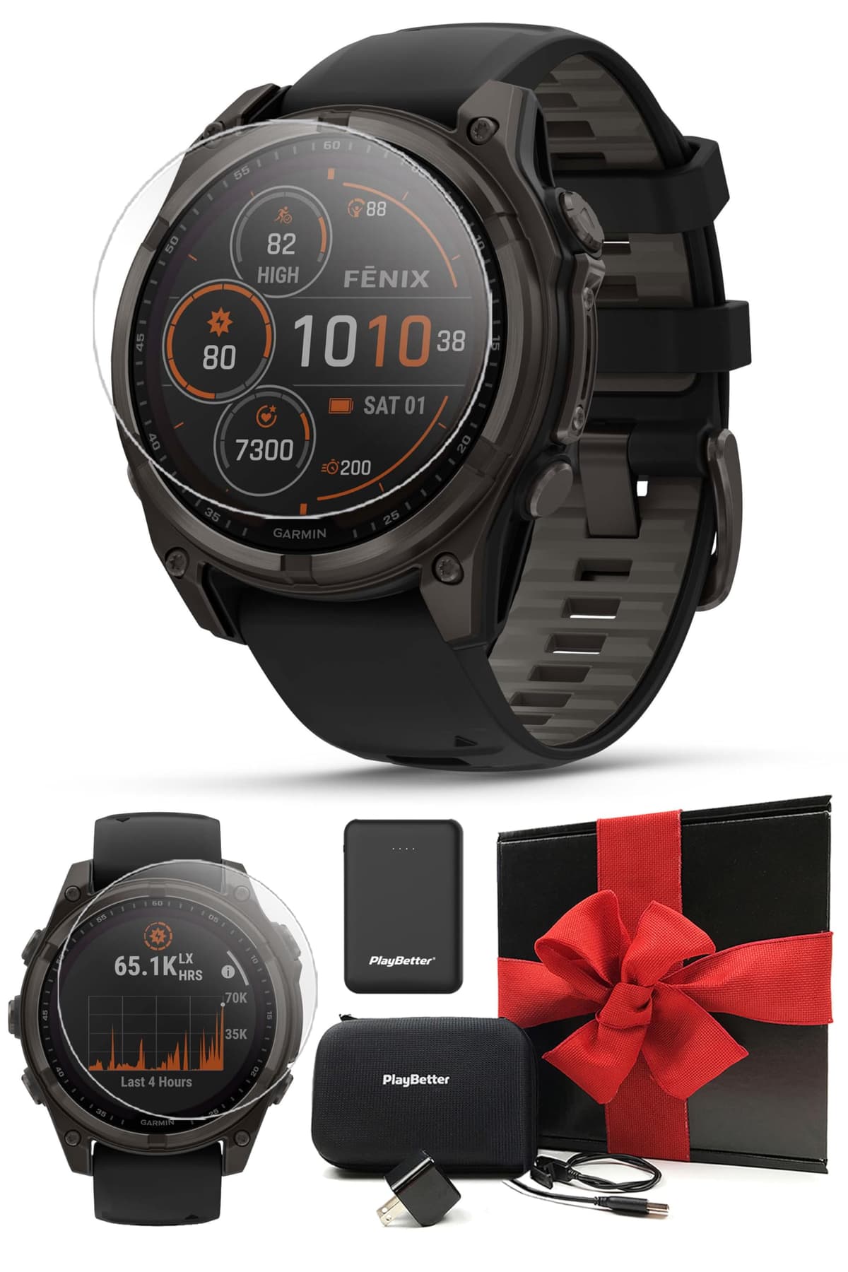 PlayBetter Garmin fenix 8 Solar Sapphire 47mm - Multisport GPS Smartwatch, Solar, Bundle con cargador y accesorios 010-02906-10 (Watch) | Z05 (Charger)