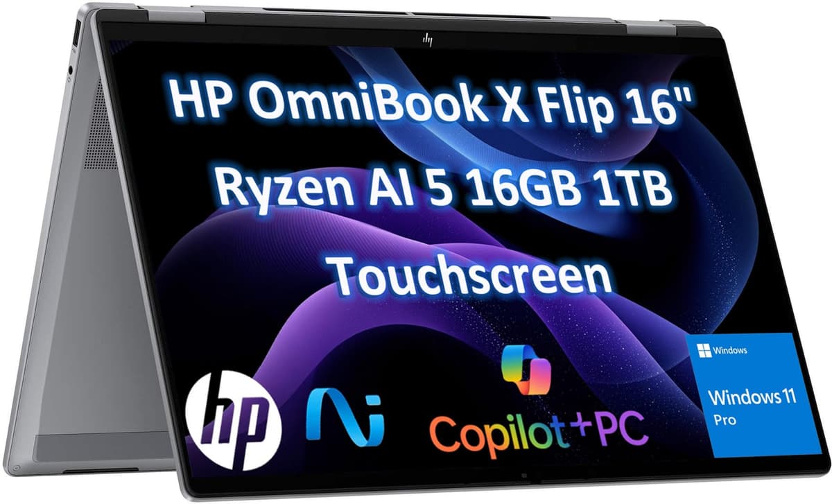 ist computers HP OmniBook X Flip 16 (Next Gen Envy 16 x360) Laptop 2 en 1 con pantalla táctil (16" FHD+, AMD Ryzen AI 5 340 (> Intel i7-1355U), 16GB DDR5, 1TB SSD) PC AI Copilot+ para creador y diseñador, Windows 11 Pro Envy 17
