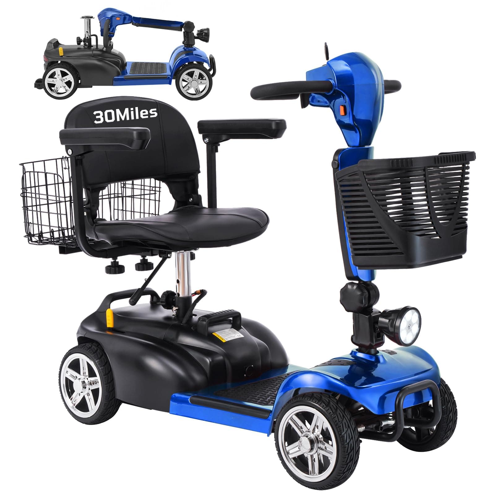 Ecomobi Scooter de Movilidad 4-Ruedas 350W 15-30 Miles con Batería Removible WYAC-MS02-BLUE-20AH