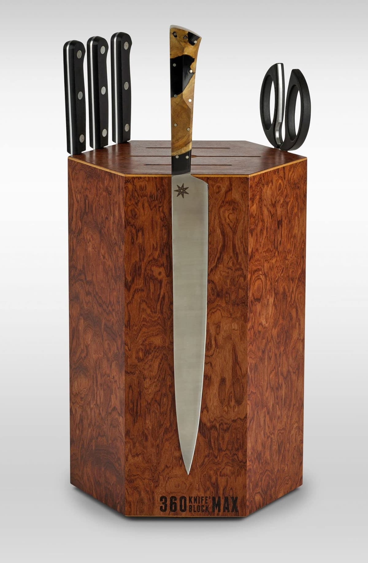 360KB MAX Magnetic Rotating Knife Block - Bubinga Pomele Edición Limitada 2023, capacidad 20+