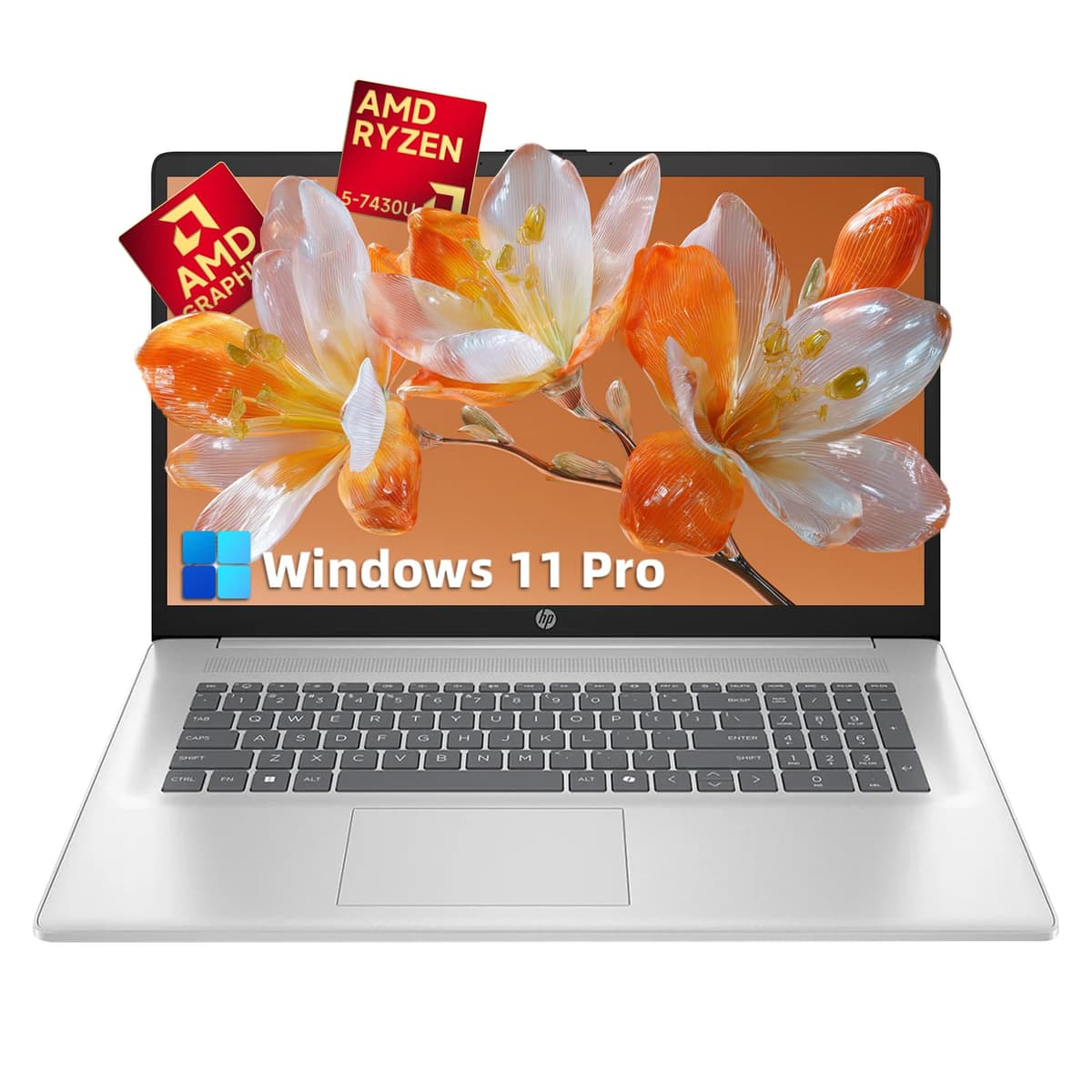 Laptop insignia HP Flagship 17 con pantalla táctil - Pantalla HD+ antirreflejo de 17.3", Windows 11 Pro, Copilot, AMD Ryzen 5 7430U (hasta 4.3 GHz), teclado retroiluminado, Wi-Fi 6, carga rápida | 32 GB RAM + 1 TB SSD HP 17 Touchscreen Laptop