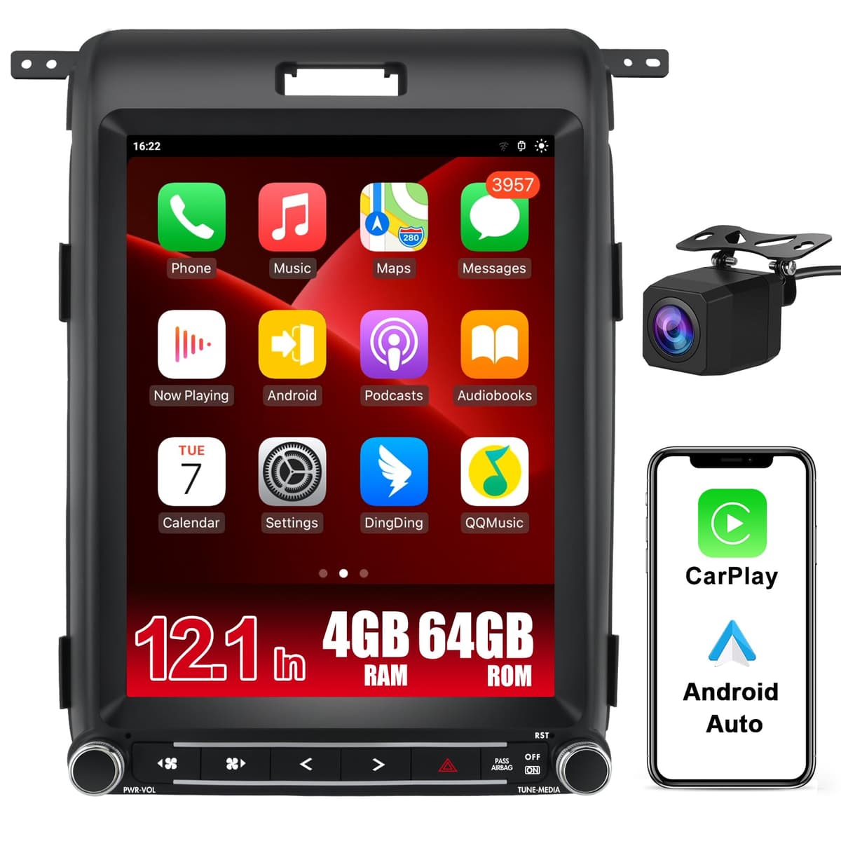 litillbuly Radio Android 13 12.1" para Ford F150 2013-2014 con Wireless CarPlay/Android Auto, GPS, DSP, WiFi, Bluetooth, HDMI, cámara de retroceso (4GB+64GB)