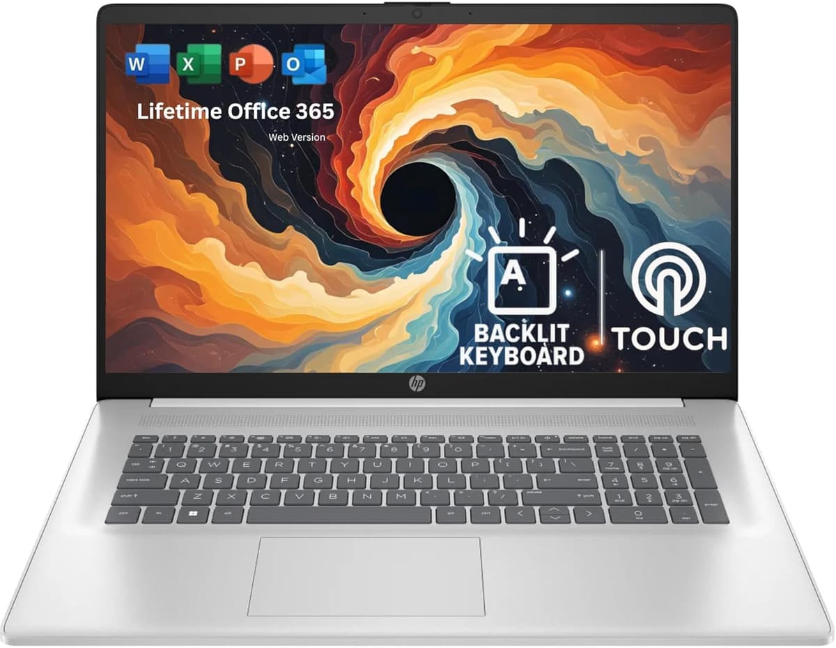 HP laptop táctil de 17.3" con Office 365 para la web de por vida • Teclado retroiluminado • AMD Ryzen 5 7530U (rinde más que el Intel i7-1355U) • 32GB RAM, 1TB SSD • Win11