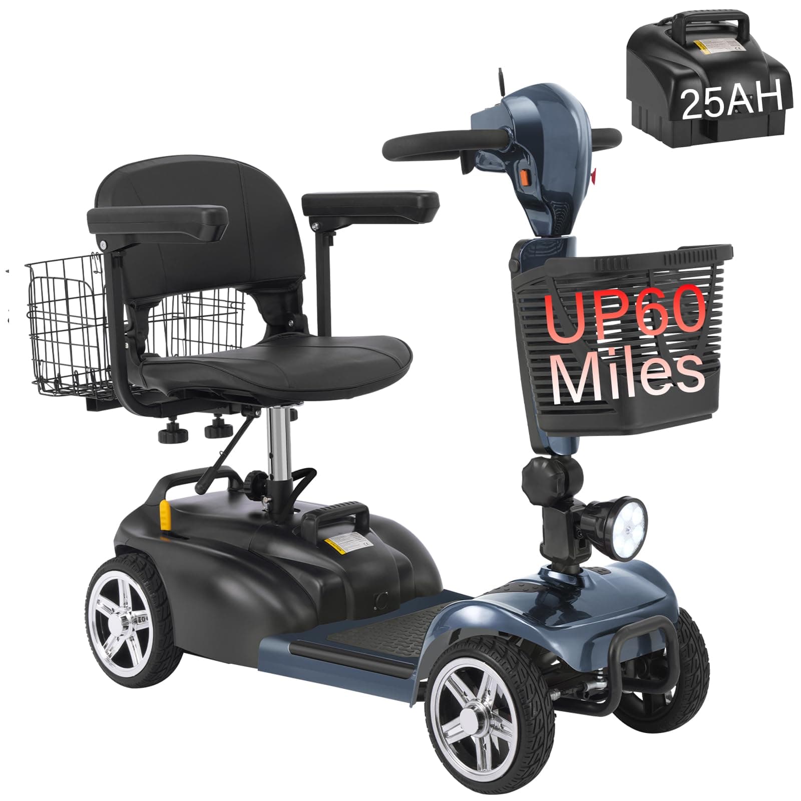 Ecomobi Scooter de Movilidad 4-Ruedas 350W 15-30 Miles con Batería Removible MS02 Gray