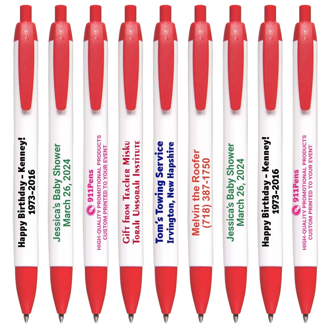 911 Pens 1000 unidades bolígrafos personalizados clic, barril ancho blanco con detalle rojo, impresión de logo personalizable 125W-1000-Red