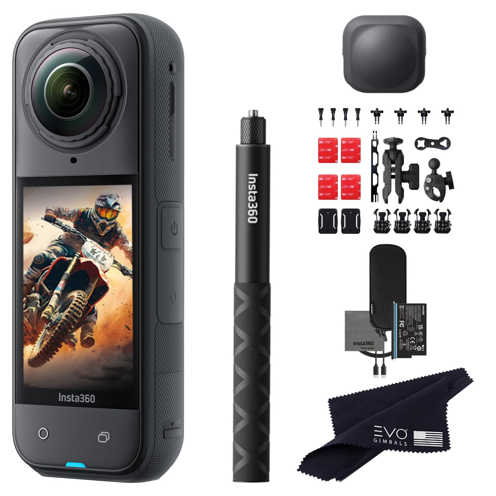 Insta360 X5 Motorcycle Bundle - Cámara 360 8K resistente al agua con sensores 1/1.28" 48MP, 72MP foto 360 y modo 4K single-lens (sin tarjeta) X5_MOTO_SELFIE_LC_No Card
