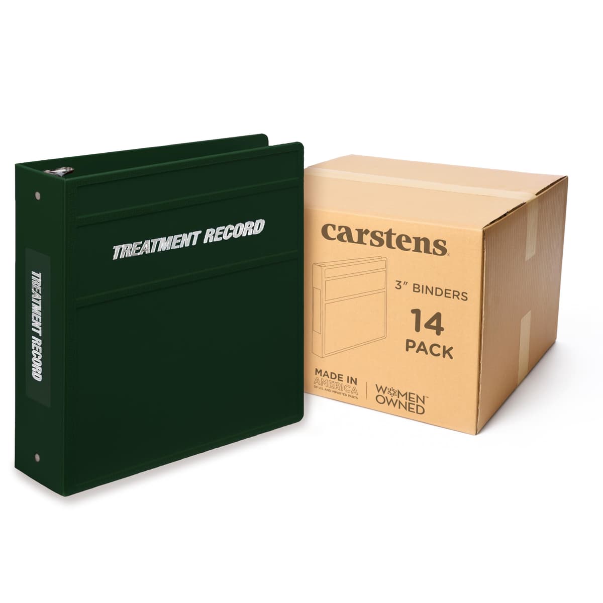 Carstens 3-Inch Heavy Duty Round Ring Binder para Treatment Administration Records - Side Opening Forest Green, Case of 14 (1799-3RCS)